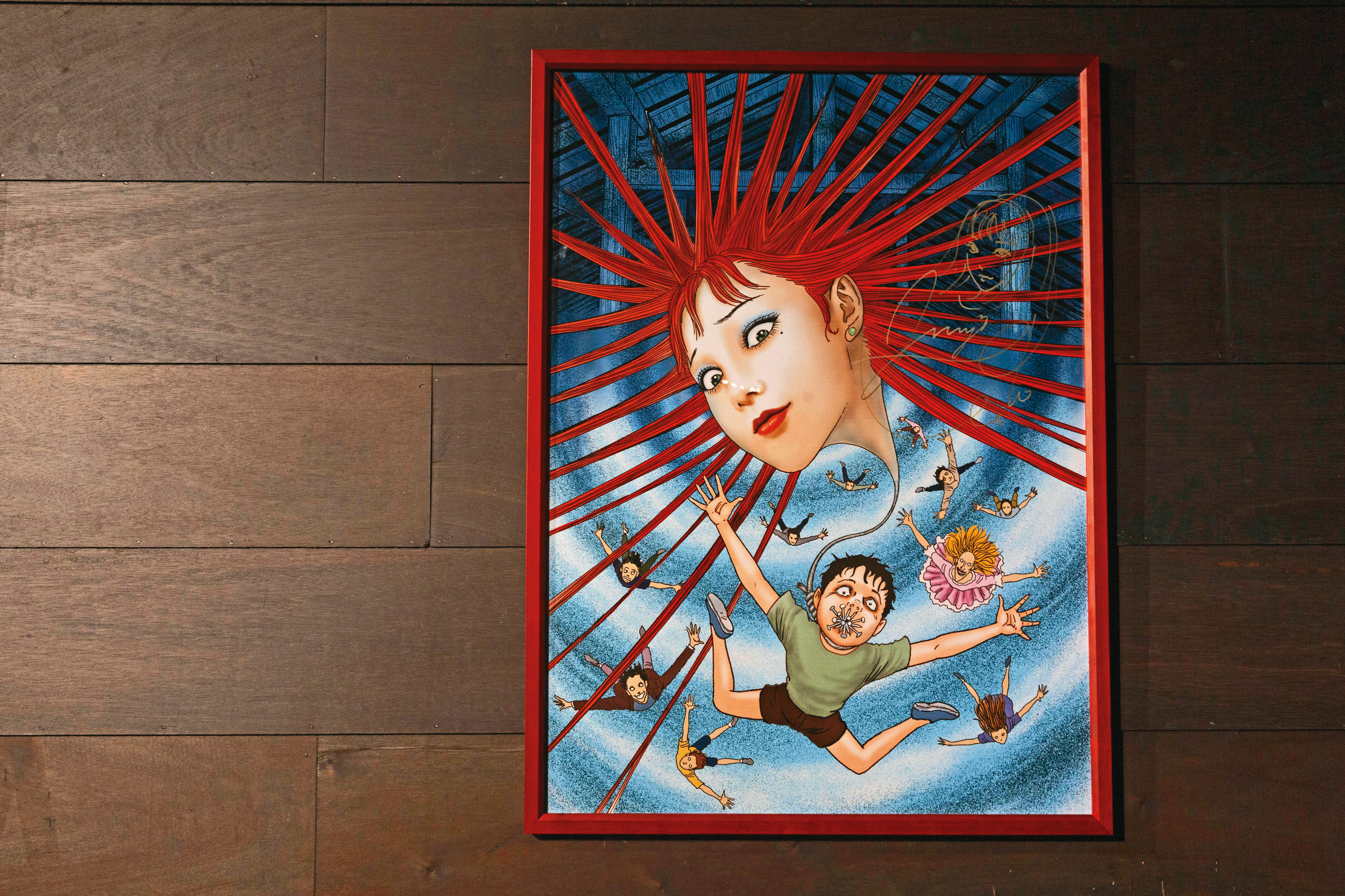 伊藤潤二特地繪製集結「人頭氣球」、「雙一」等經典角色的台灣展覽主視覺。