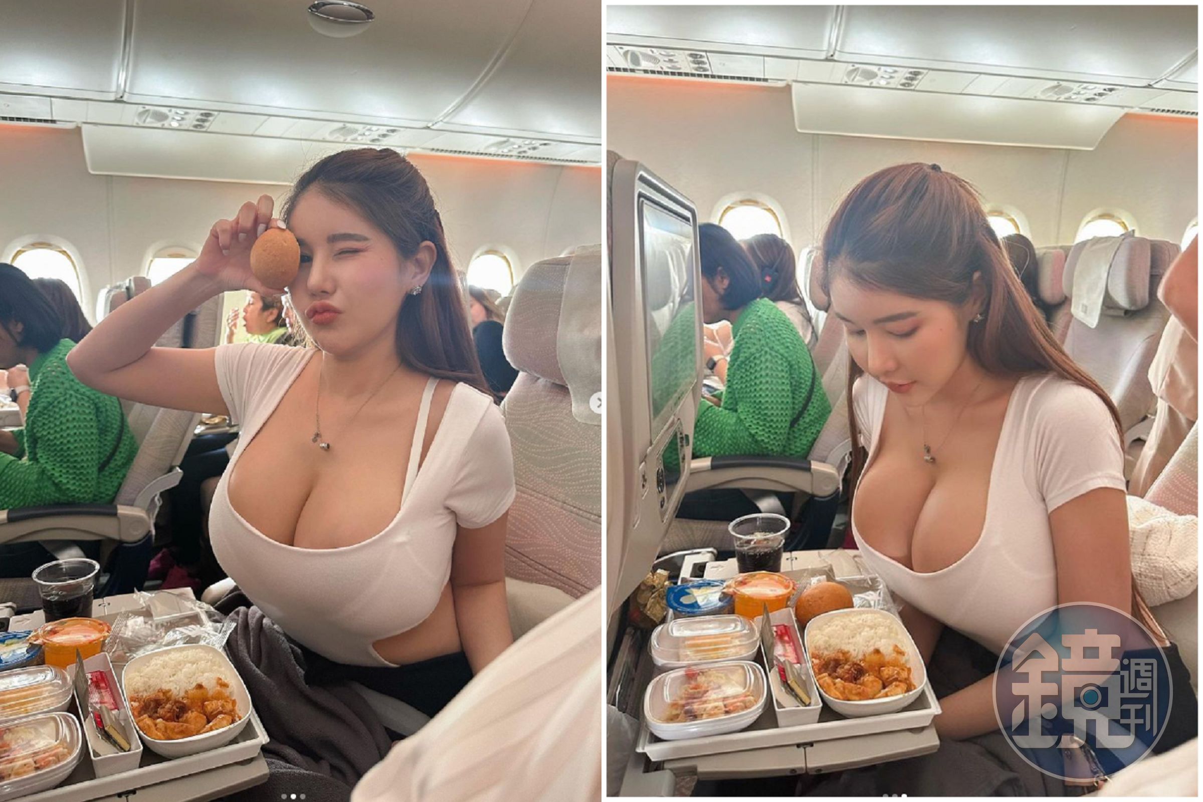 妹子介紹飛機餐「光看就飽了」！胸前奶球太巨，網友醉翁之意都在乳香。（翻自IG）