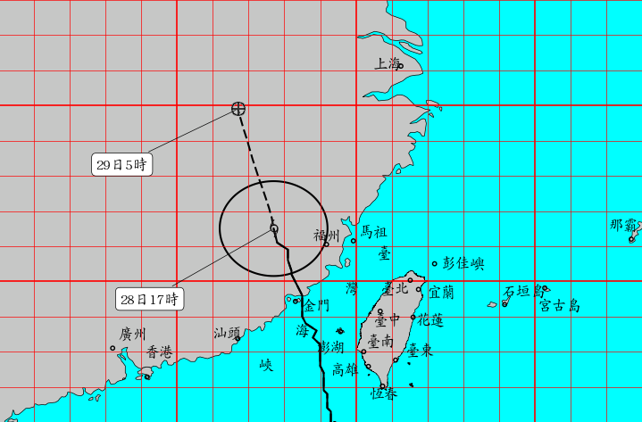 杜蘇芮已減弱為輕度颱風且暴風圈也較縮小，中央氣象局今（28日）下午5時30分解除海上和陸上颱風警報。（中央氣象局提供）