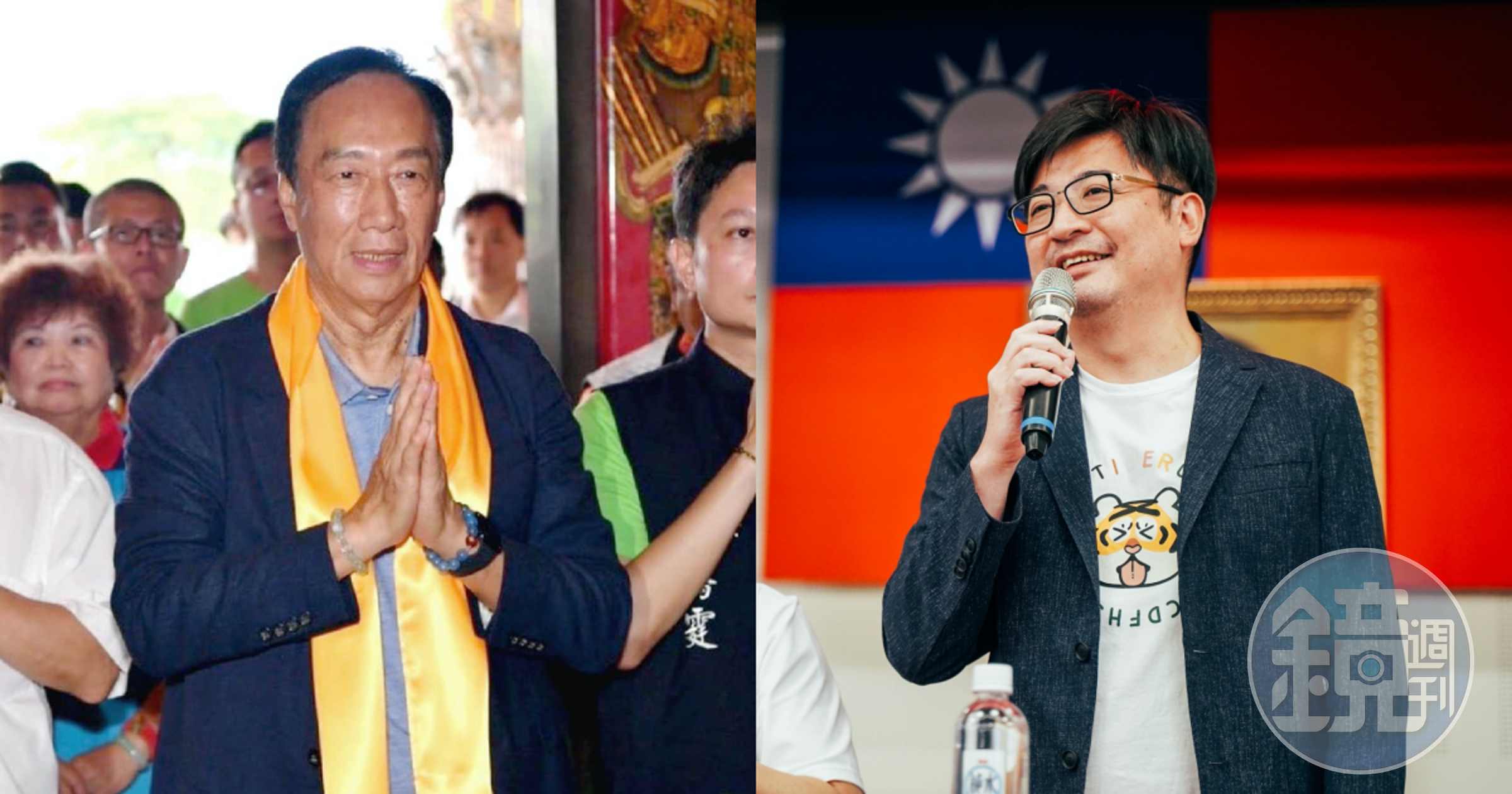 國民黨籍彰化縣議長謝典林（右）今陪同鴻海創辦人郭台銘（左），前往擁有300多年歷史的彰化縣北斗奠安宮參香。（翻攝自謝典林、郭台銘臉書）