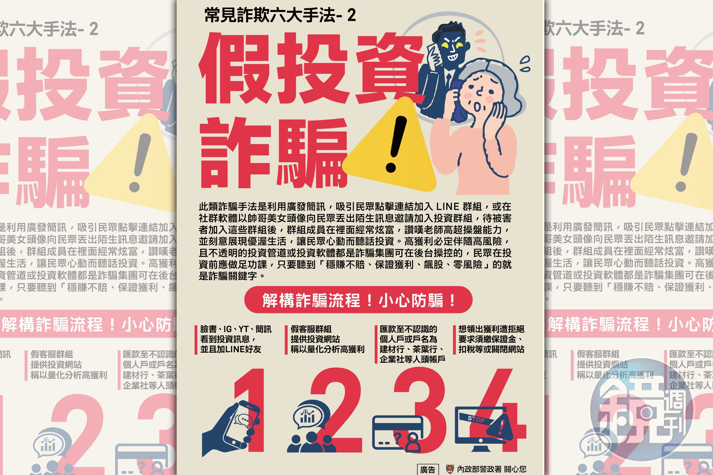 警方公布假投資詐騙宣導圖。（刑事局提供）