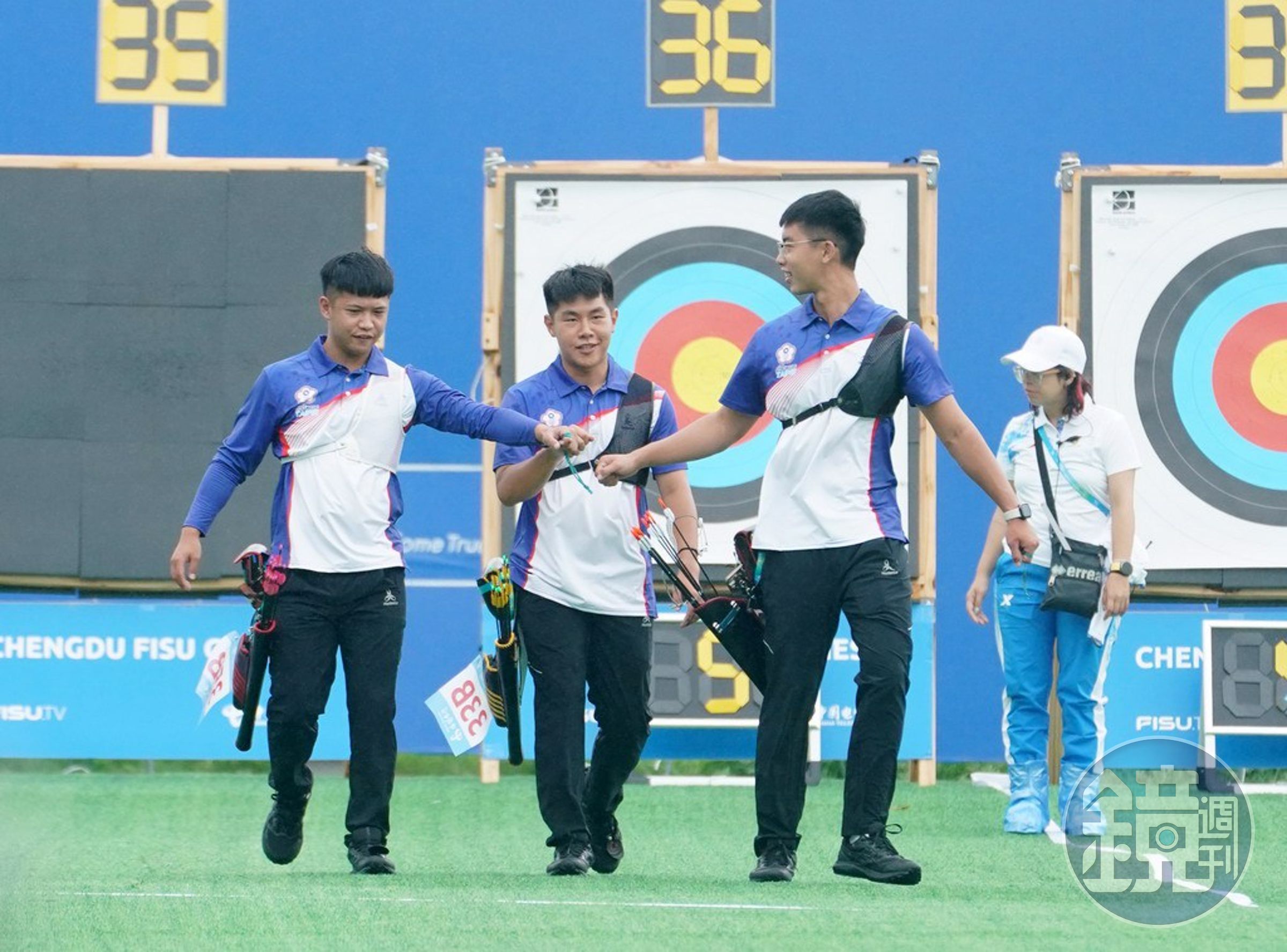 台灣隊射箭反曲弓男子團體由張譯中、郭昱承與楊宗翰組成。（大專體總提供）
