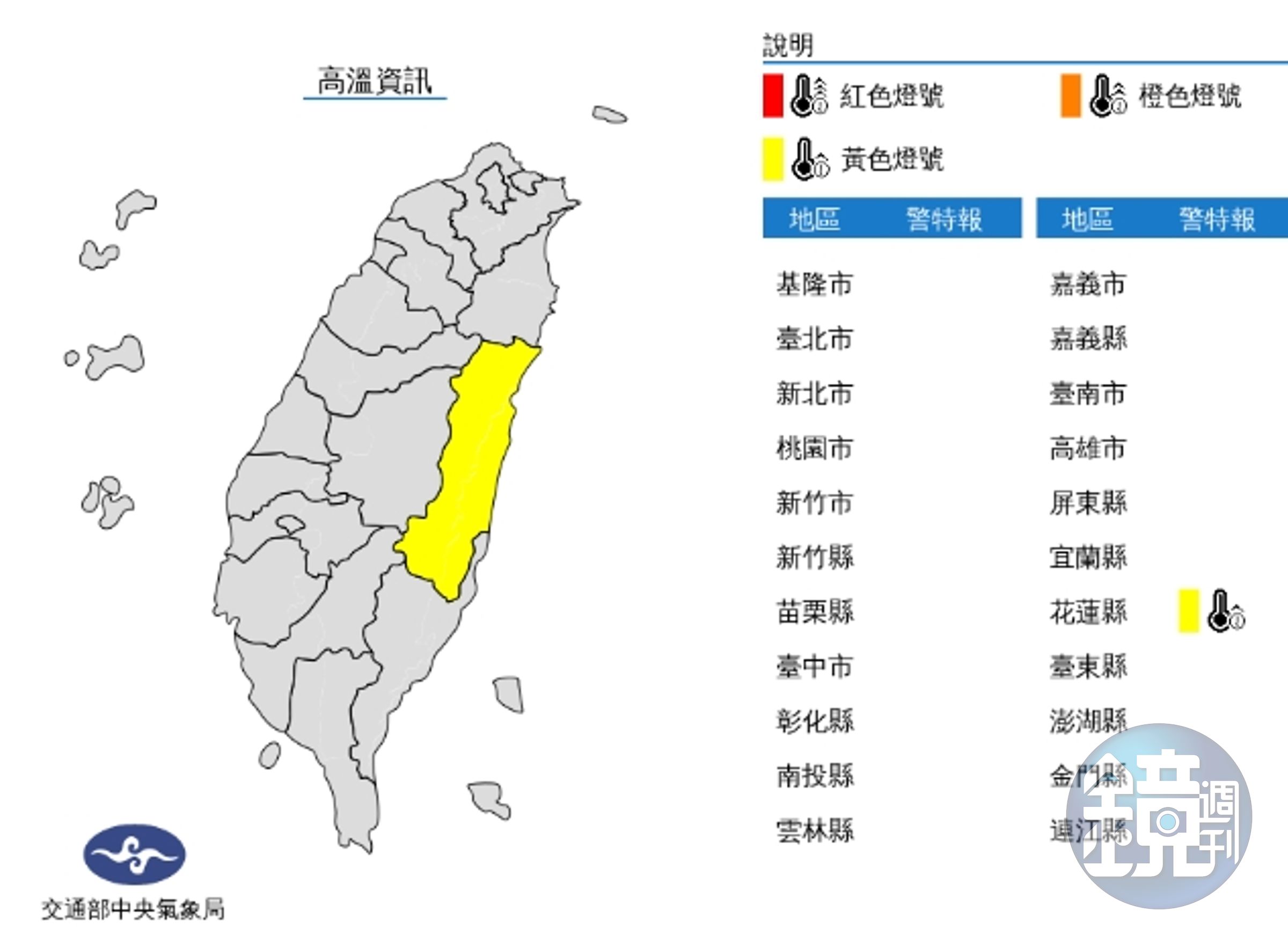 中央氣象局發布高溫資訊。（中央氣象局提供）