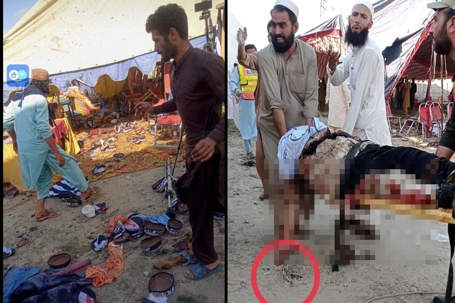 巴基斯坦西北部的巴焦爾特區週日發生自殺式恐攻，造成44人身亡。（翻攝自@IhsanMarwat_786、@Iam_Rakiti Twitter）