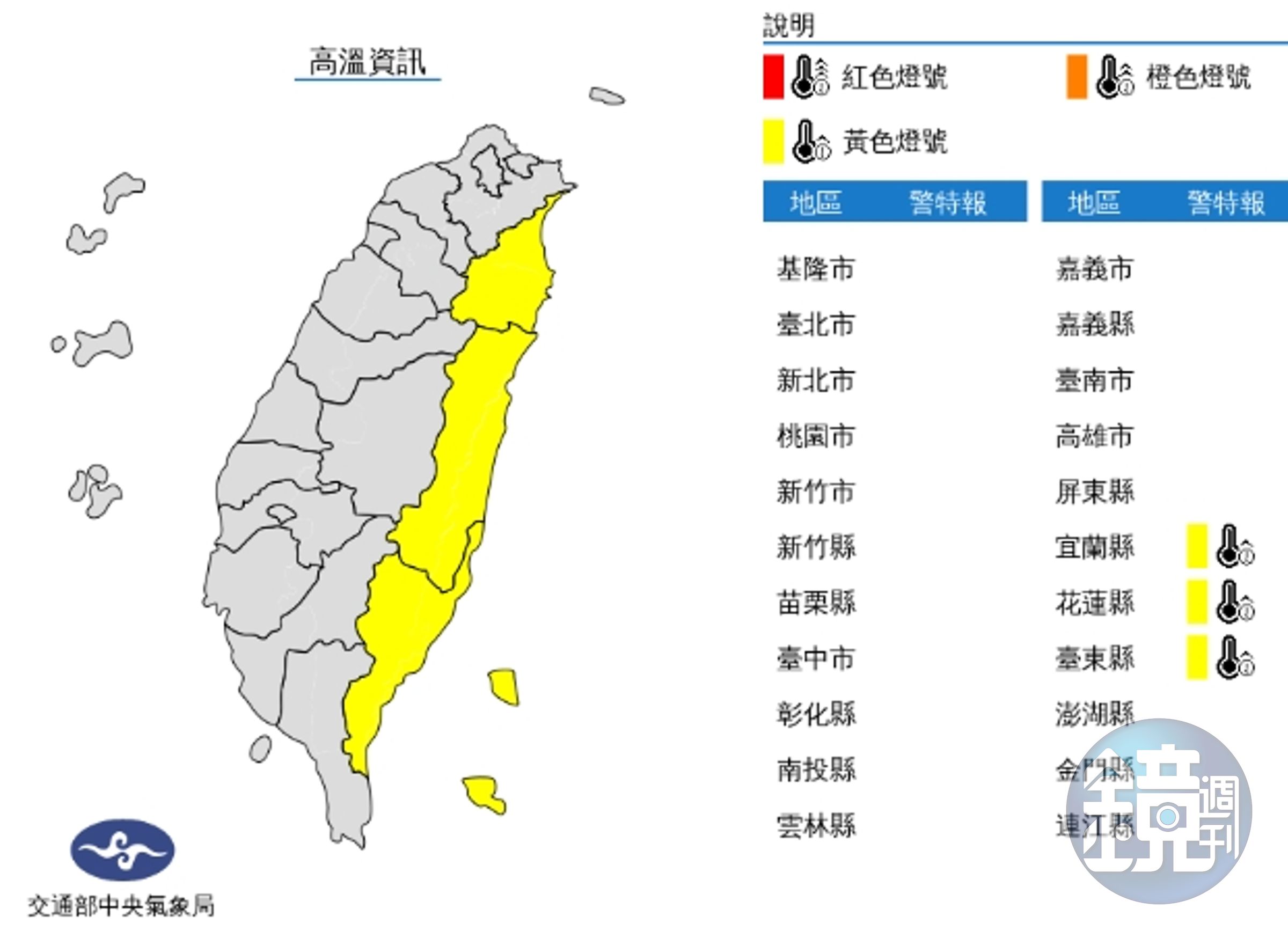 中央氣象局發布高溫特報。(中央氣象局提供)