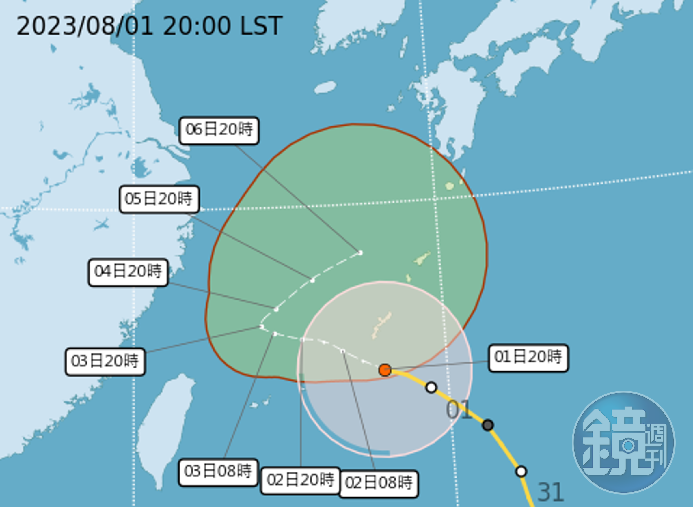 中央氣象局說明中度颱風卡努路徑。(中央氣象局提供)