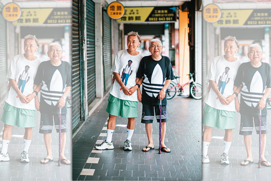 在臉書專頁「帽筆生花」分享和歐吉桑（右）相愛相殺日常的吳小帽（左），拍照最後，主動挽起歐吉桑的手。