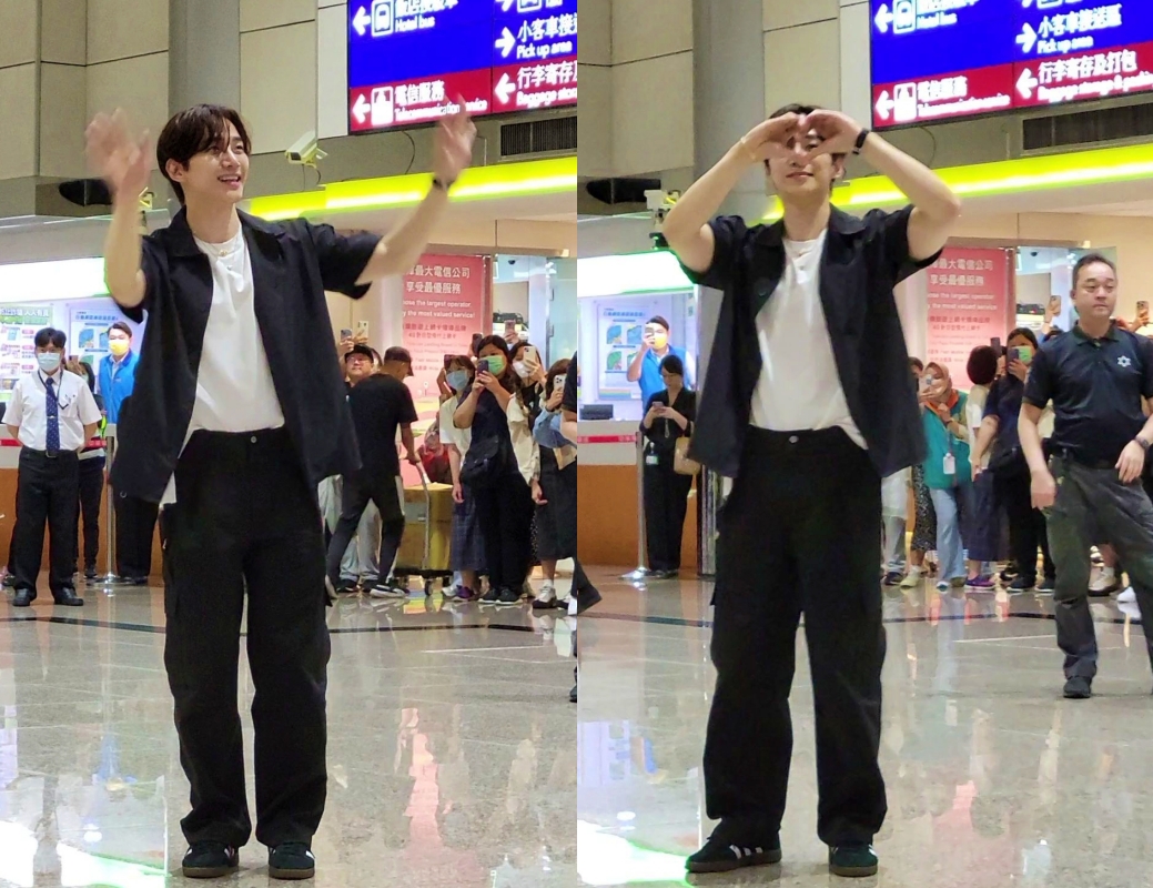 2PM李俊昊今下午現身桃園機場，驚喜看到大批粉絲接機非常開心。