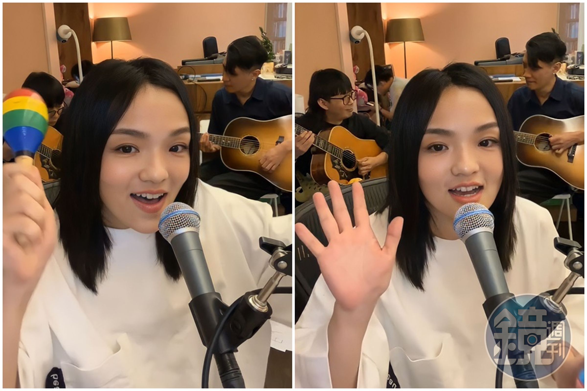 「佳瑩之音」是LaLa徐佳瑩在自家小工作室與歌迷聊天談心的直播時光，她與兩位吉他夥伴默契十足。（亞神音樂提供）