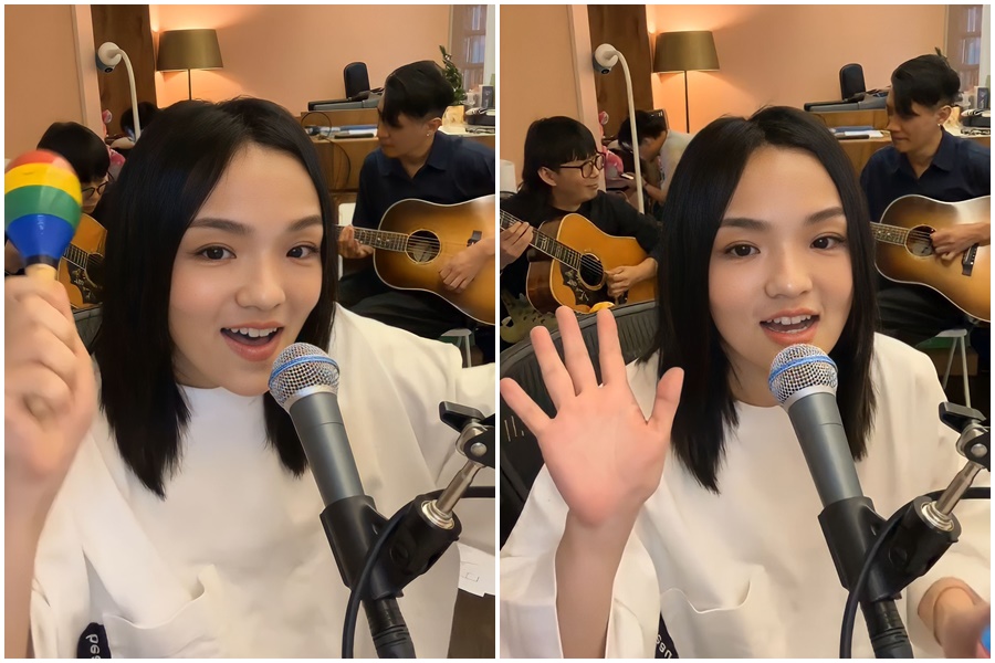 「佳瑩之音」是LaLa徐佳瑩在自家小工作室與歌迷聊天談心的直播時光，她與兩位吉他夥伴默契十足。（亞神音樂提供）