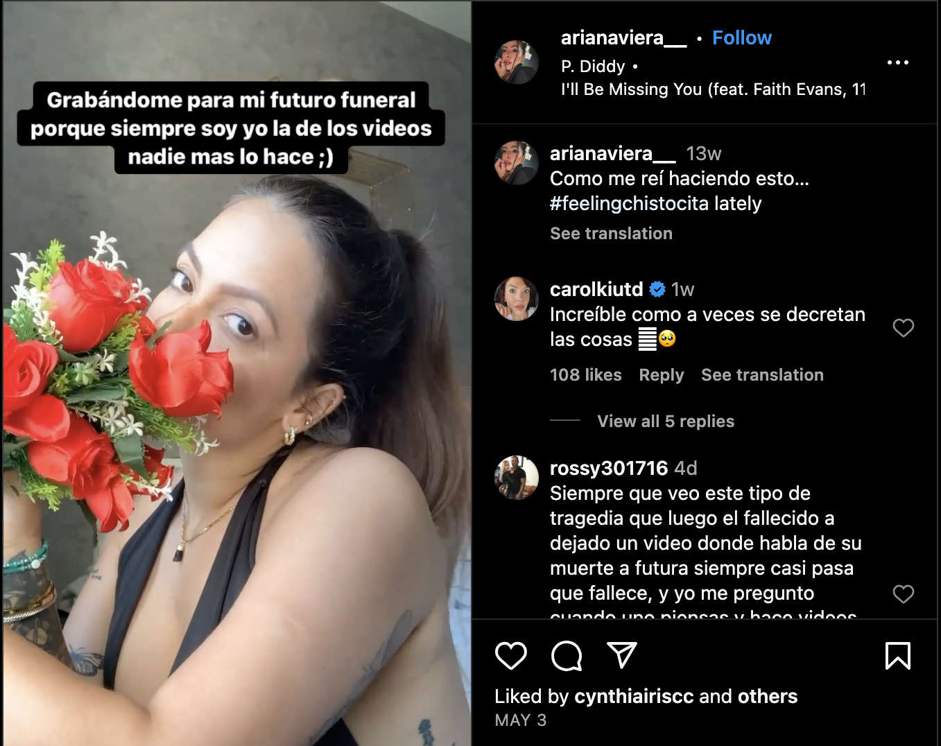 亞莉安娜(Ariana Viera)曾在IG上傳,為自己葬禮拍攝的影片。(翻攝自arianaviera__ IG)