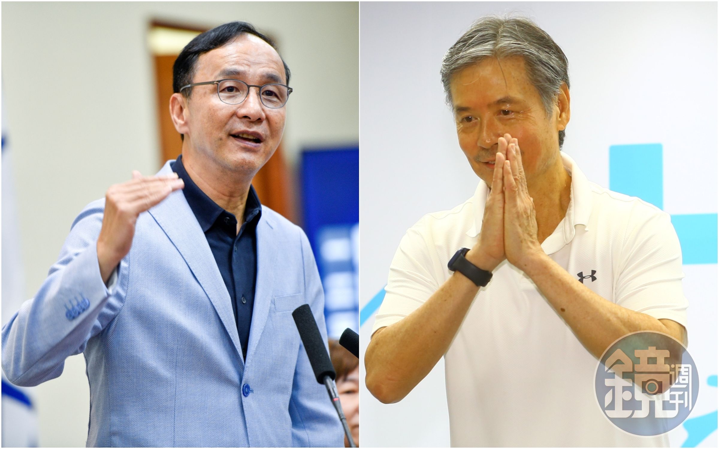 金溥聰（右）今一早致電給朱立倫（左），「我早上問朱，基本上他也相信沒有人放話，是有人刻意挑播，真的有也會查清楚」，朱並向他強調，已經公開說過黨中央絕對沒人會放話。