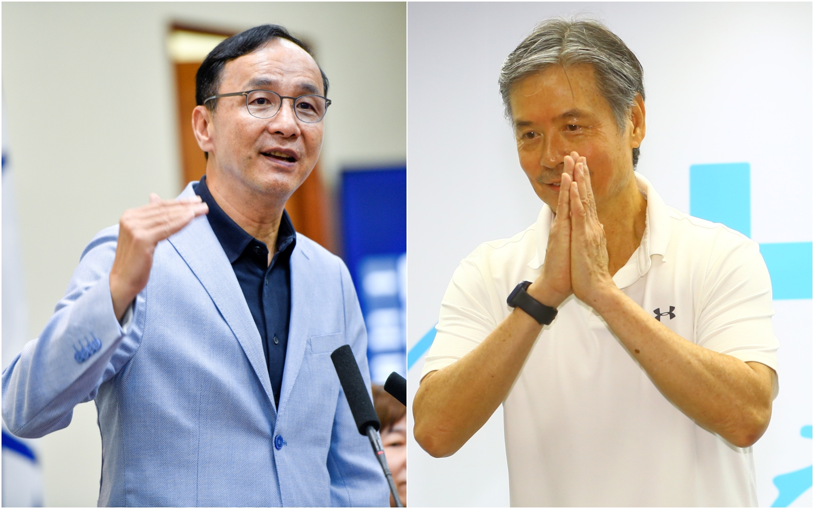 金溥聰（右）今一早致電給朱立倫（左），「我早上問朱，基本上他也相信沒有人放話，是有人刻意挑播，真的有也會查清楚」，朱並向他強調，已經公開說過黨中央絕對沒人會放話。