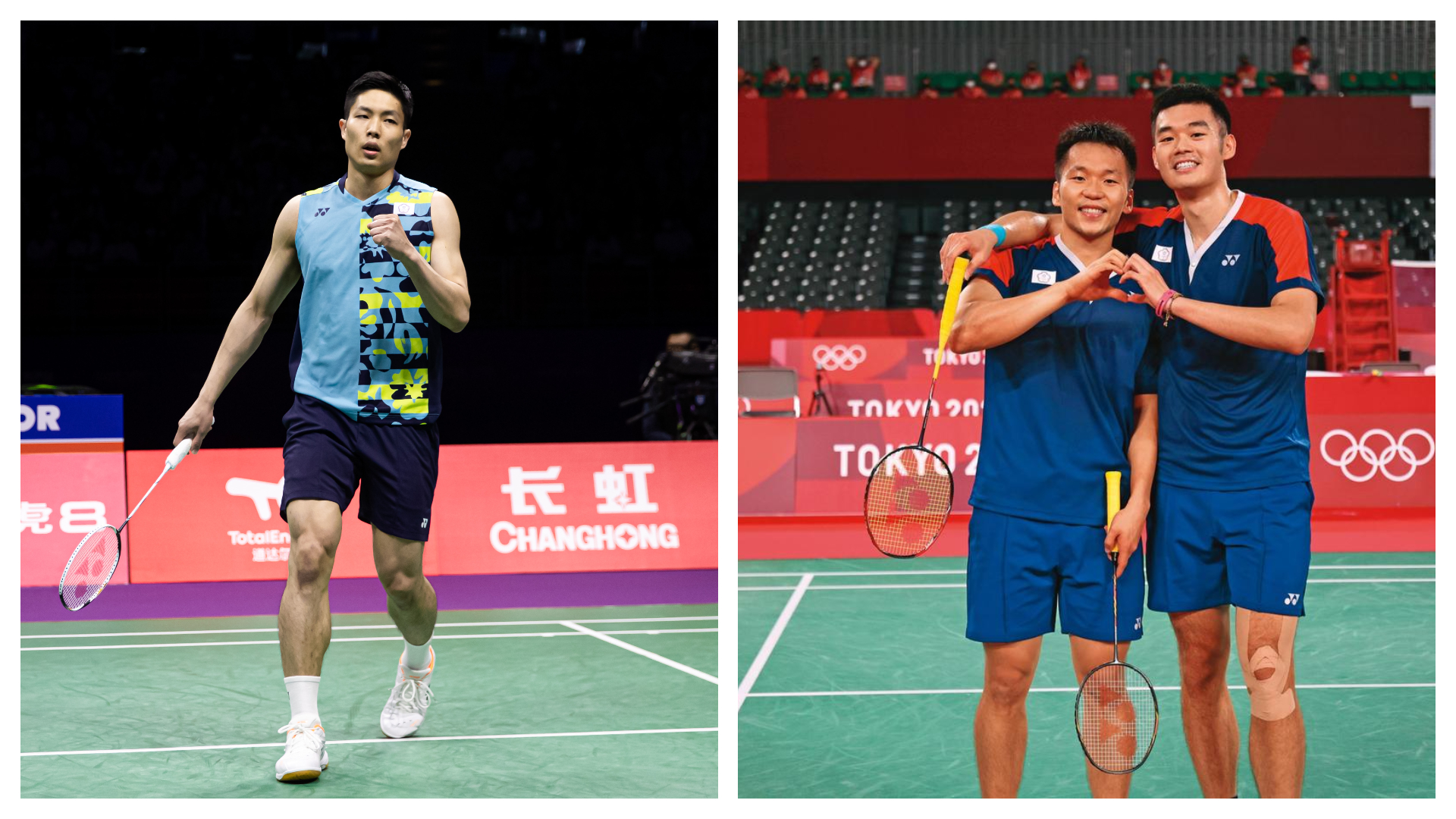 「台灣一哥」周天成（左）與「麟洋配」李洋（右圖左）／王齊麟（右圖右）都在澳洲公開賽闖進八強。（體育署提供、東方IC）