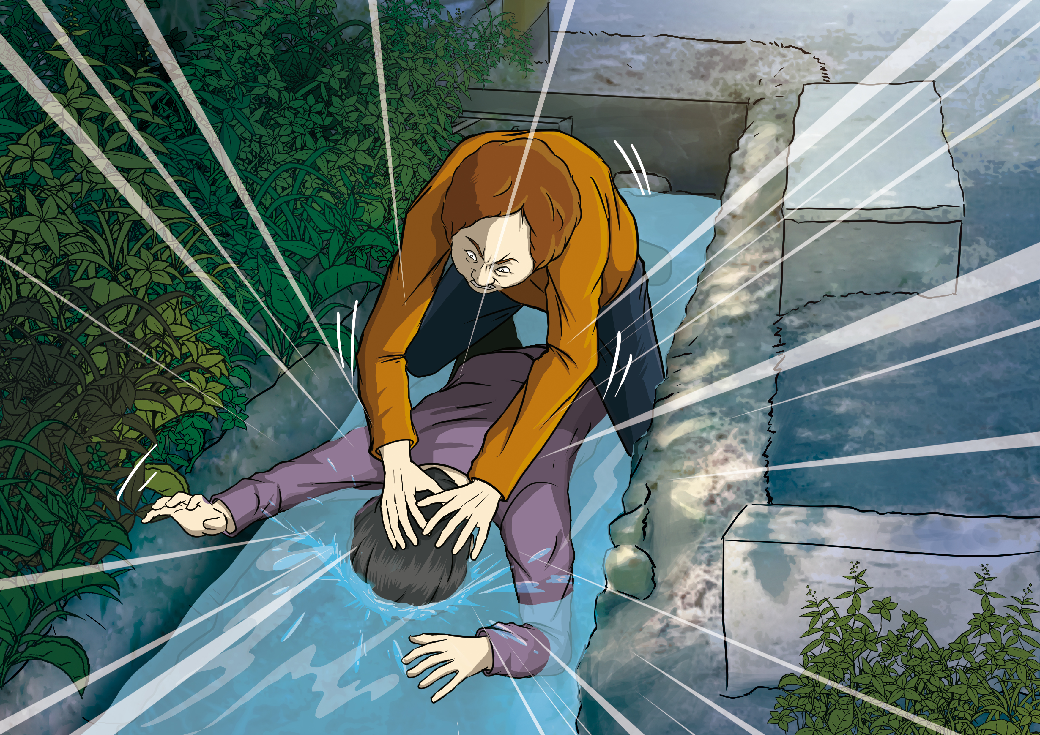 劉女與死者互相拉扯跌入水溝後，竟強按對方頭部入水造成死者缺氧而亡。