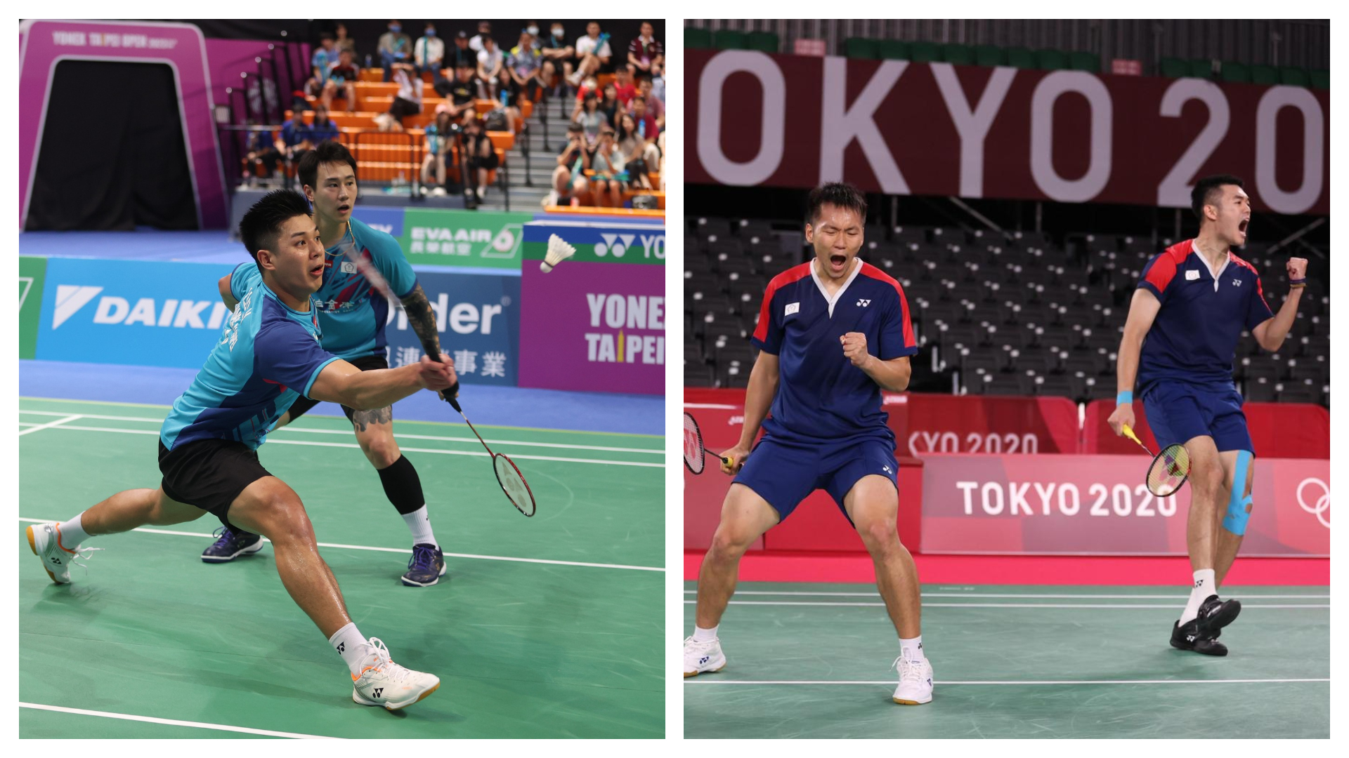 台灣男雙羽球組合「麟洋配」王齊麟／李洋、「楊肉盧」楊博涵／盧敬堯，雙雙闖入澳洲公開賽四強。（體育署提供、翻攝自臉書＠台北羽球公開賽）