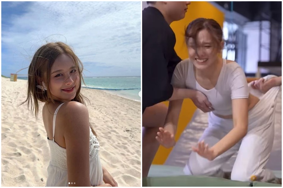 港星許寶恆近日因在節目挑戰玩後空翻，疑似遭男教練伸鹹豬手，讓網友不滿。（翻攝自該節目、huii_alice IG）