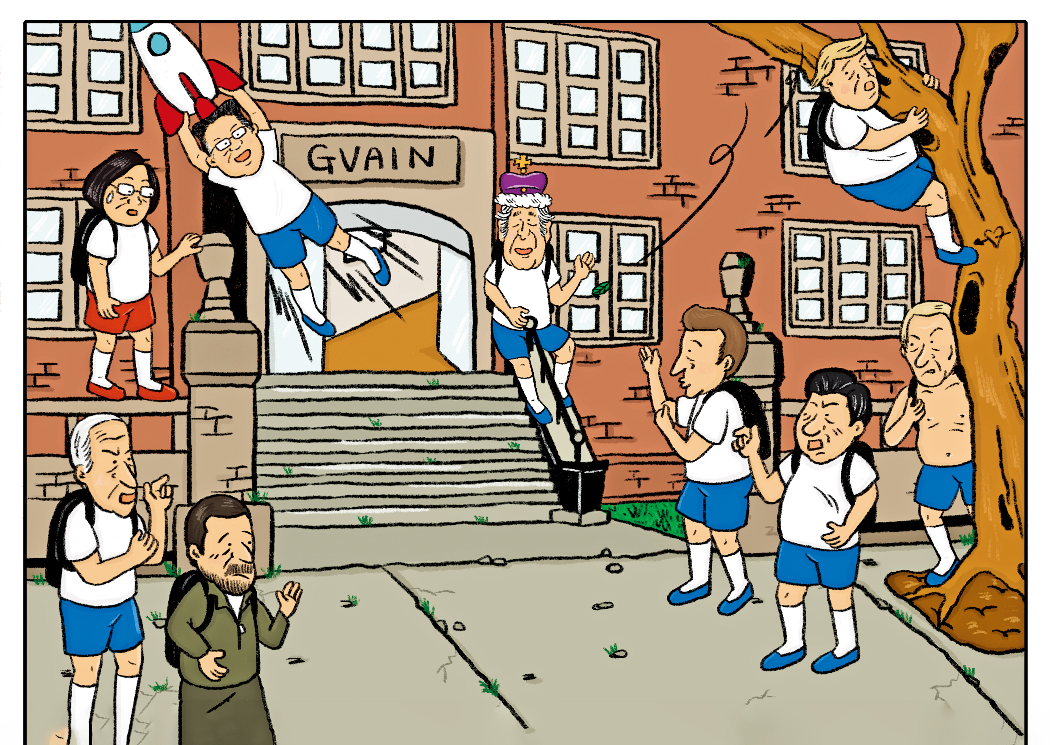 陳筱涵新書預計10月於法國出版，以各國政治人物「選班長」諷刺時政。（陳筱涵提供）