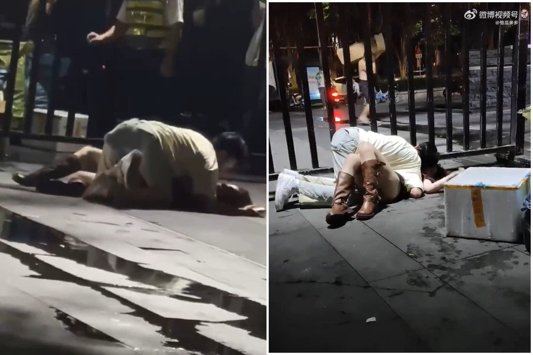 這對男女當眾親熱交合，酒吧得知後也派保全先維持秩序。（翻自微博）