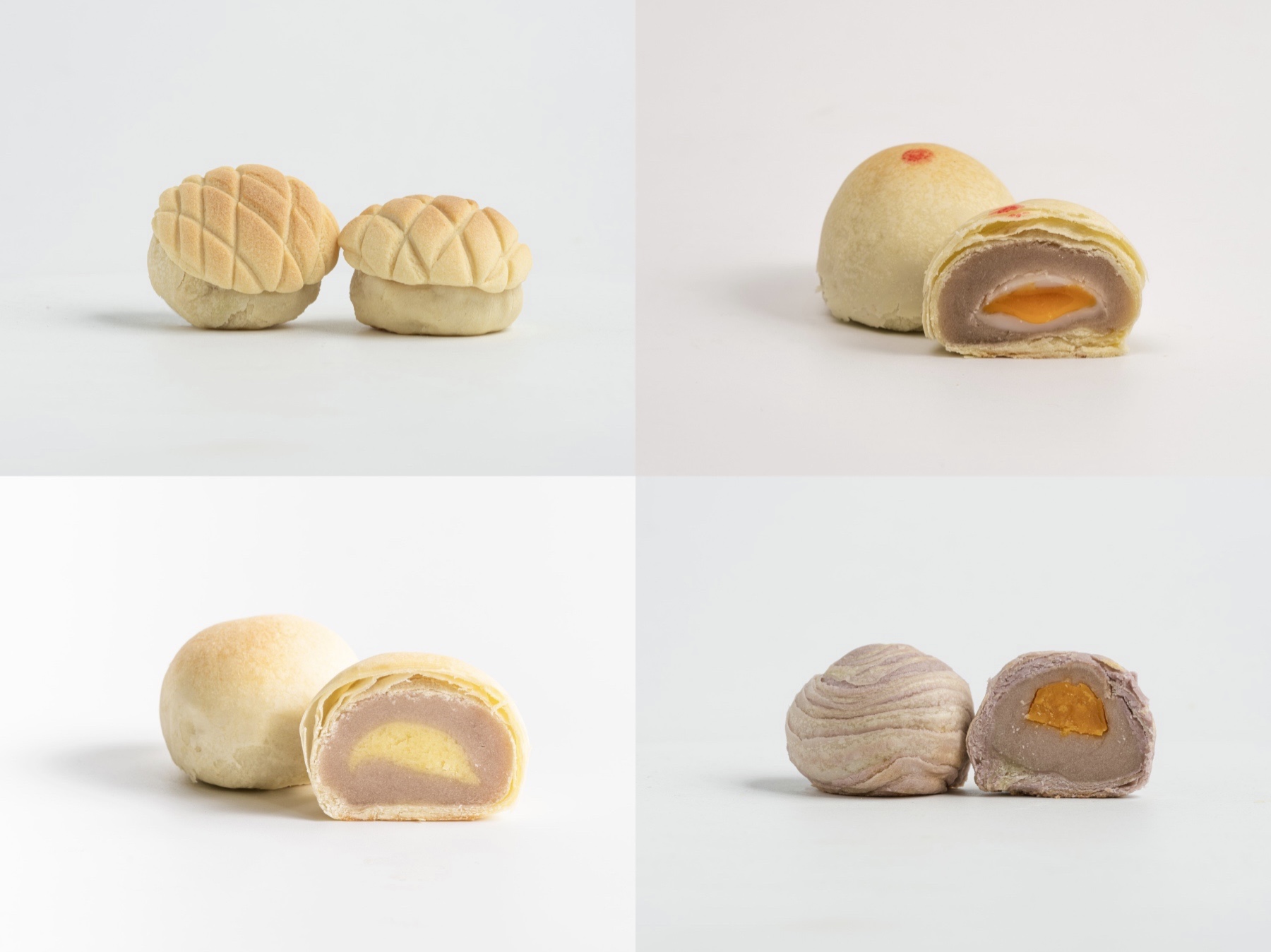 「食芋堂」趁著今年中秋推出的「新芋禮盒」，可以一次吃到4種皮、餡口感截然不同的芋頭酥。（食芋堂提供）