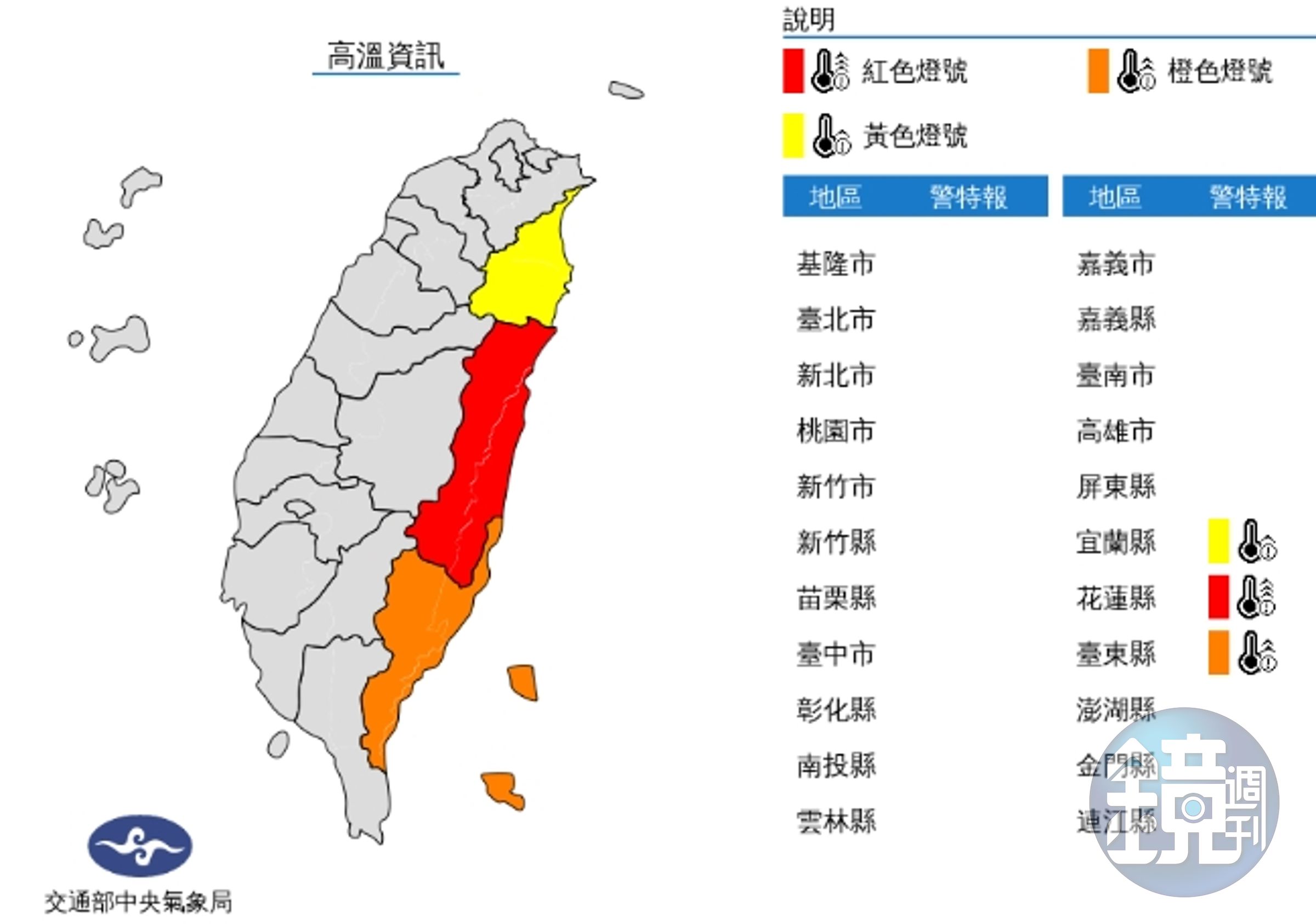 中央氣象局發布高溫資訊。(中央氣象局提供)