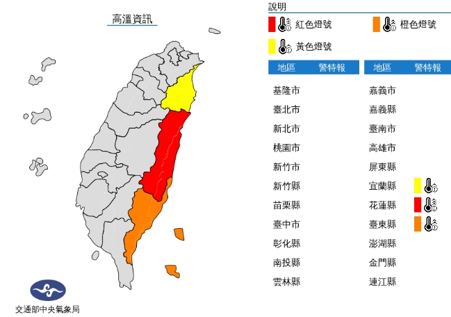 中央氣象局發布高溫資訊。（中央氣象局提供）