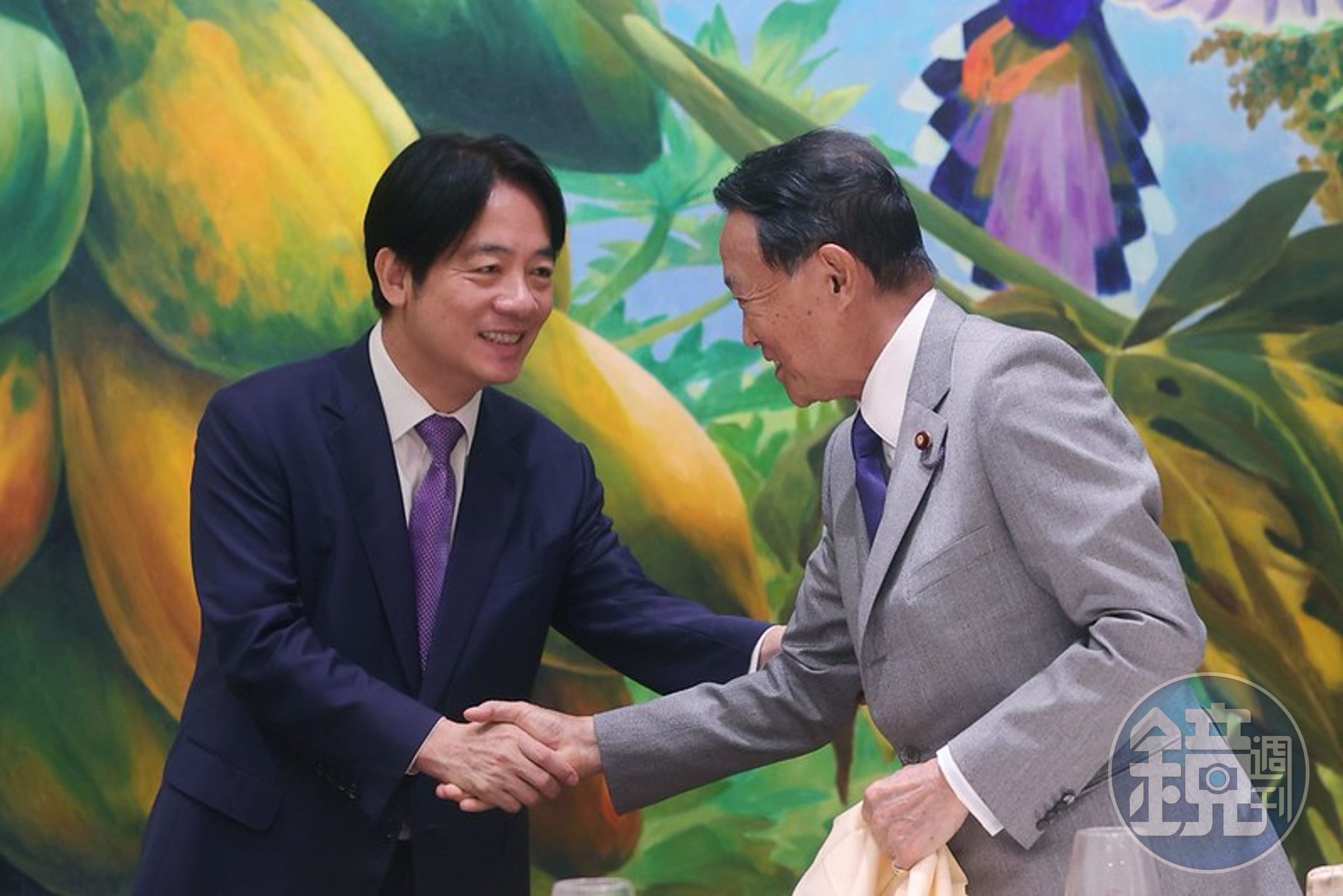 副總統賴清德宴請麻生太郎與代表團,盼台日未來在印太和平穩定及經貿產業鏈發展上共創雙贏、共同合作。(總統府提供)