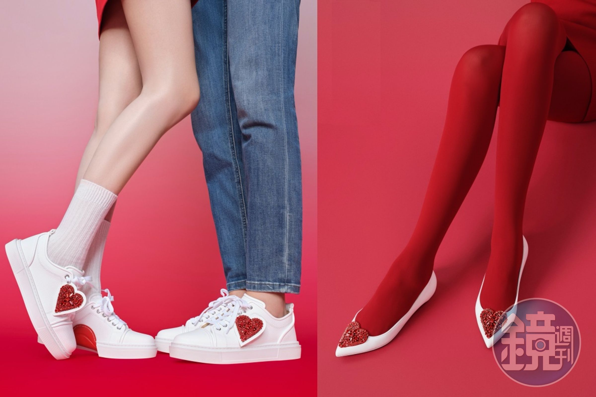 Christian Louboutin推出七夕膠囊限量系列,以紅色水晶拼出耀眼心型吊飾作為裝飾。 (Christian Louboutin提供)