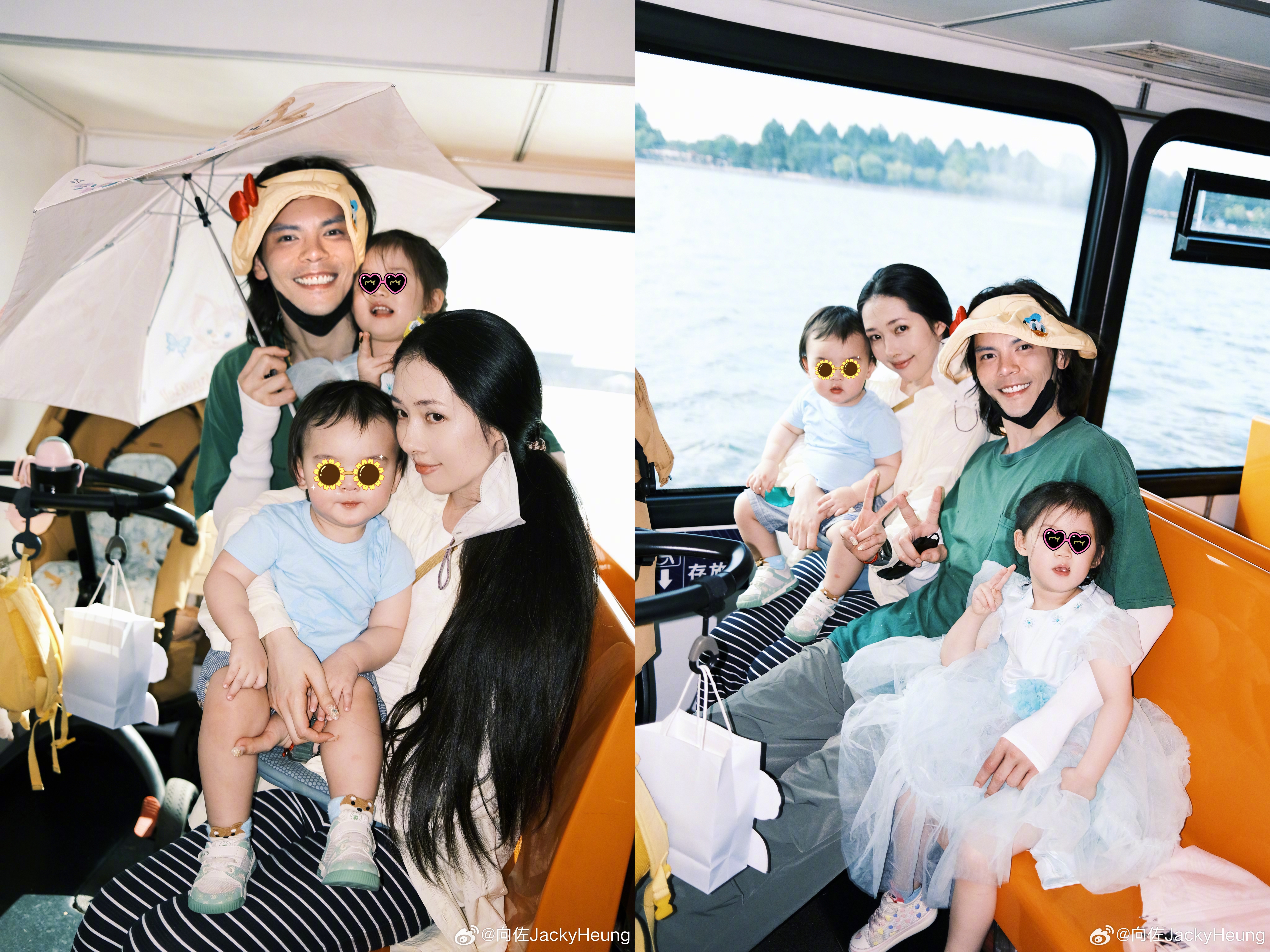向佐在社群發了一系列一家四口暢遊上海迪士尼的歡樂照片，意圖破除婚變謠言。（向佐微博）