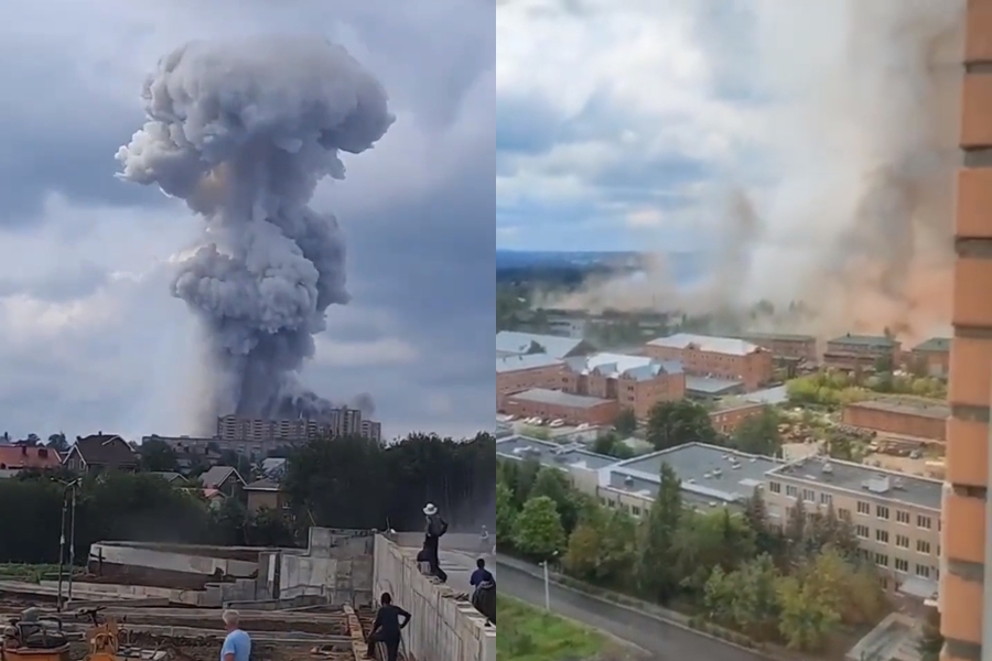 莫斯科的一間光學機械工廠驚傳爆炸，威力強大到附近的房屋窗戶都被震破。（翻攝自Twitter）