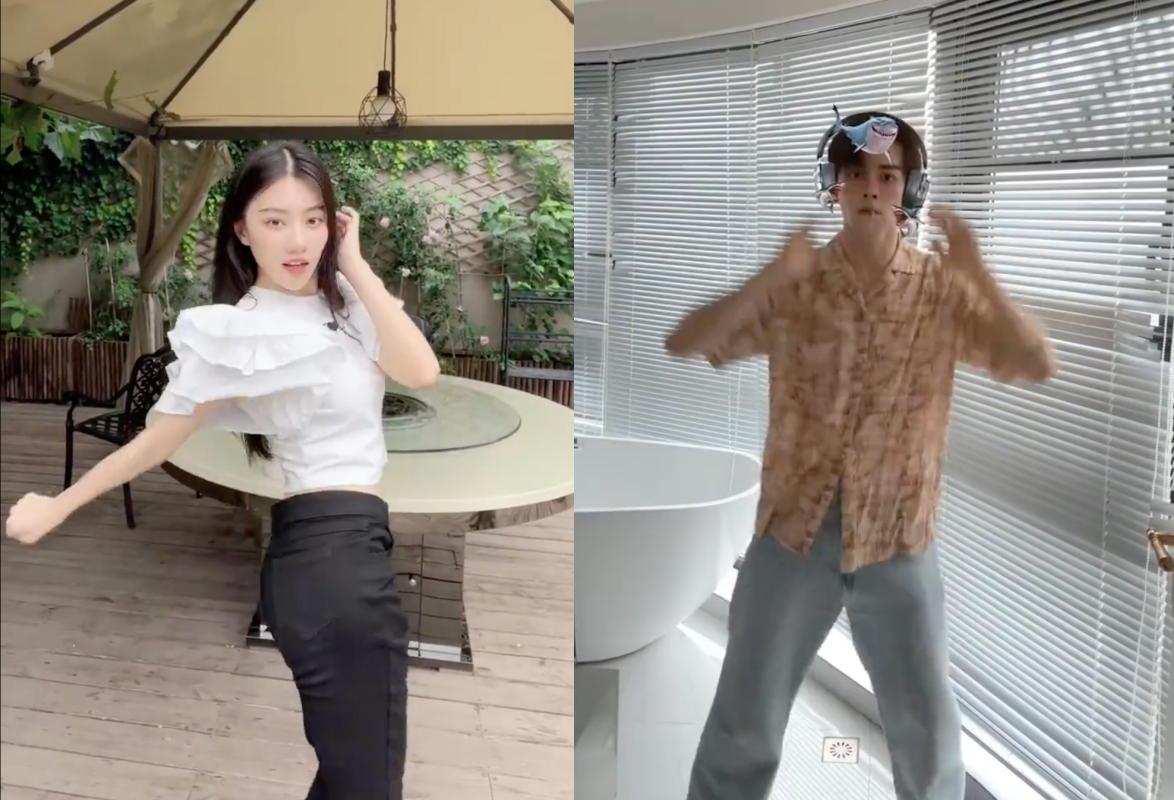 王鶴潤(左)和曾舜晞跳〈Queencard〉慶祝愛奇藝站內熱度破萬。(網路圖片)