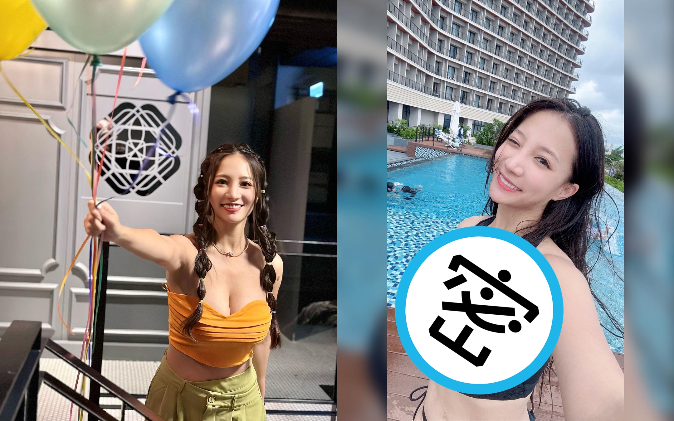 林采緹近期在沖繩度假，在泳池邊大秀火辣身材。（翻攝IG@sunnylin_520）