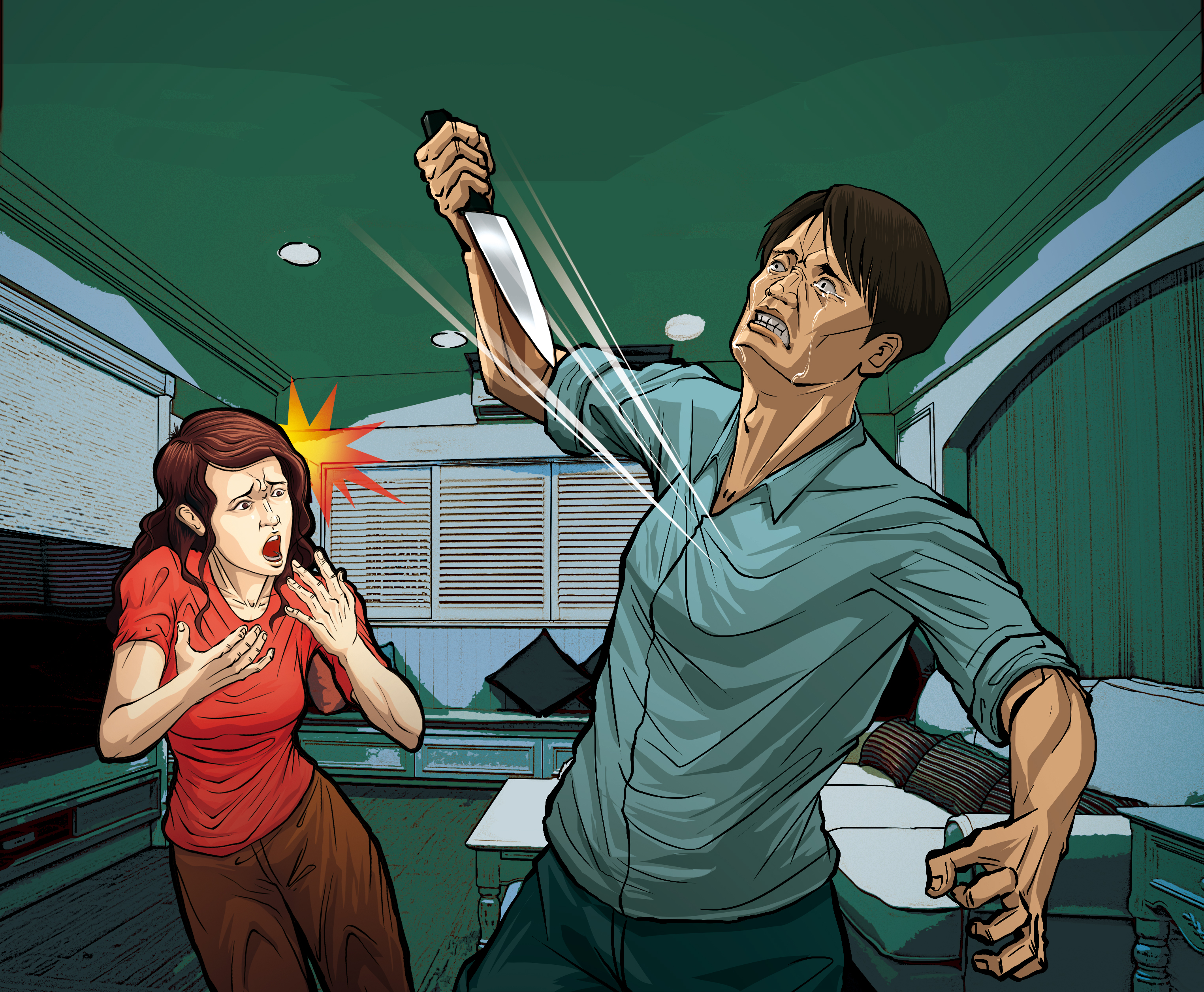 台東戒治所聘僱人員在妻子面前自捅胸部及腹部，自殺身亡。（示意圖）