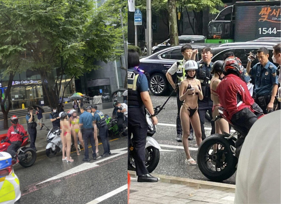 這群比基尼妹太顯眼，立刻被民眾報案，警方前來處理。（翻自salgoonews.com）