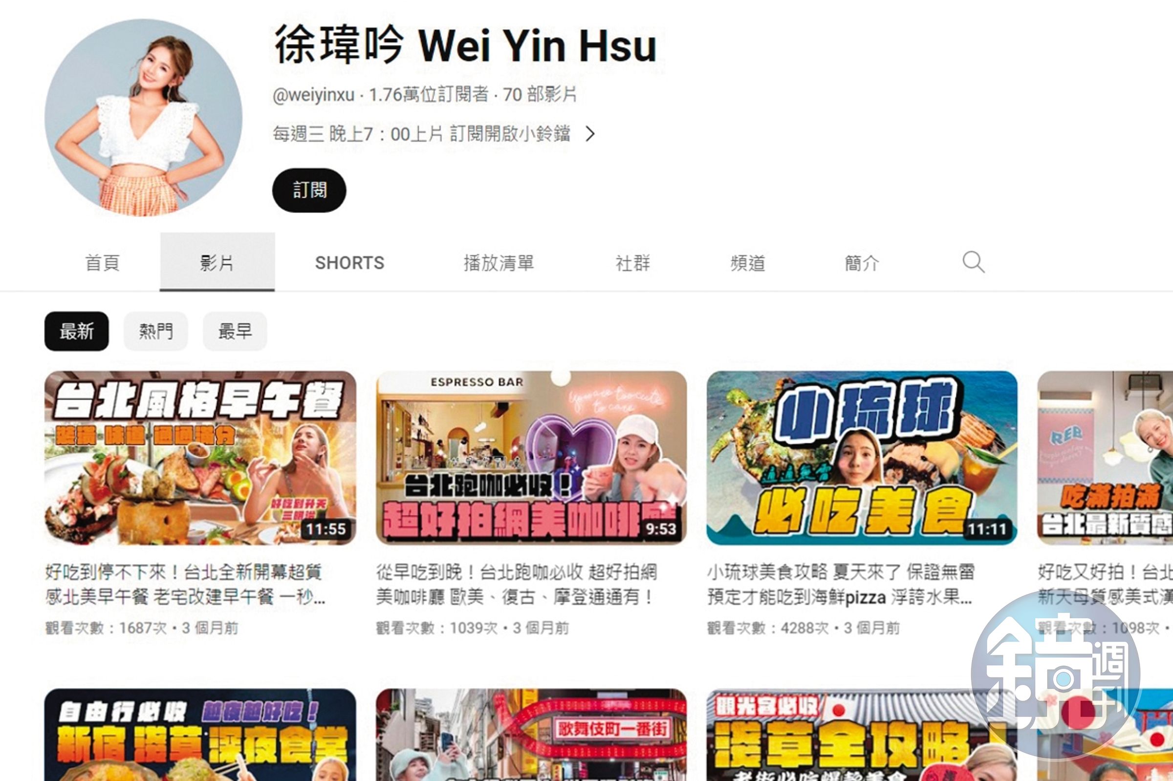 女鮪魚經營旅遊YouTube，但點閱率慘澹，已經3個月沒更新。（翻攝自女鮪魚 YouTube）
