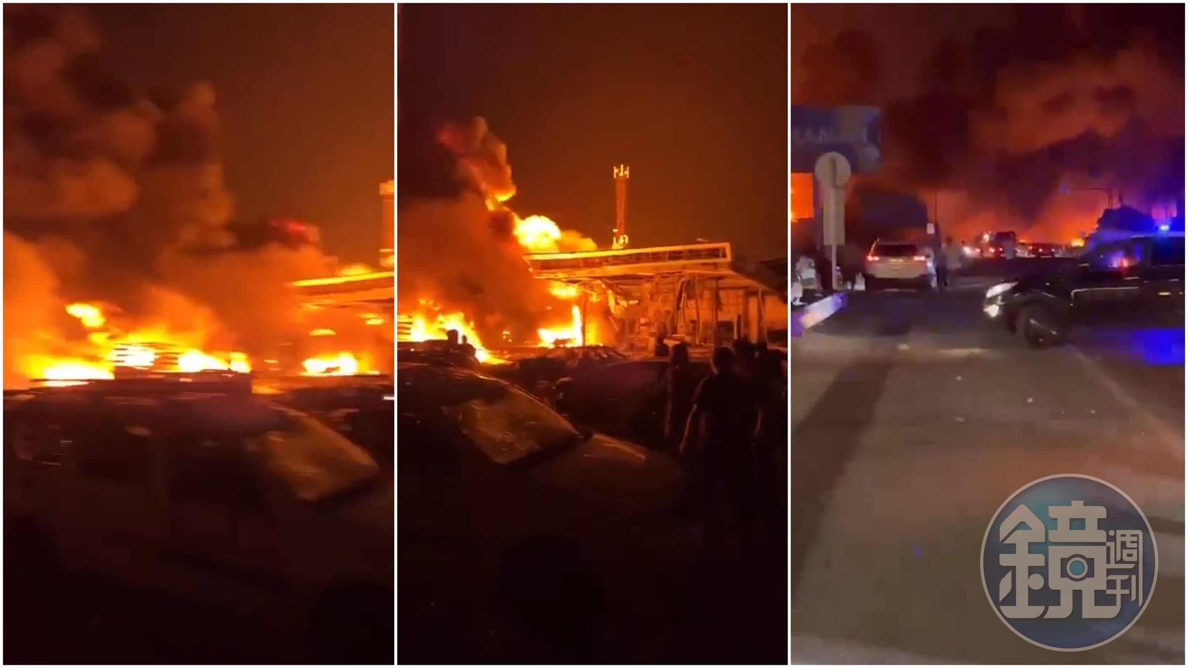 俄羅斯一座加油站發生大爆炸,造成25死、66傷。(翻攝自推特@DmytroSolenko、@VeracityNewss )