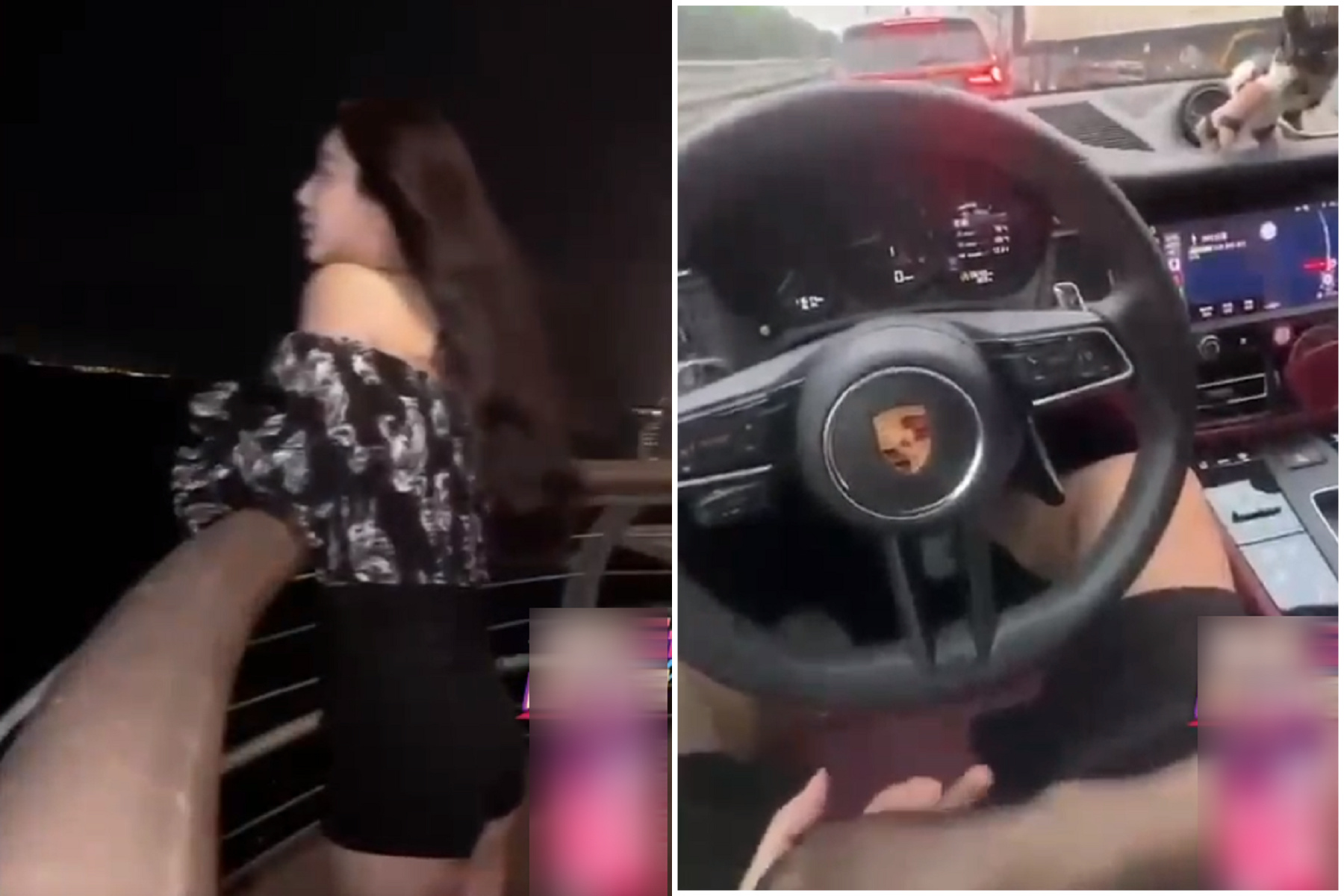 男開超跑堵在車陣中，正妹不浪費時間「深喉嚨」車震。（翻自《51吃瓜網》）