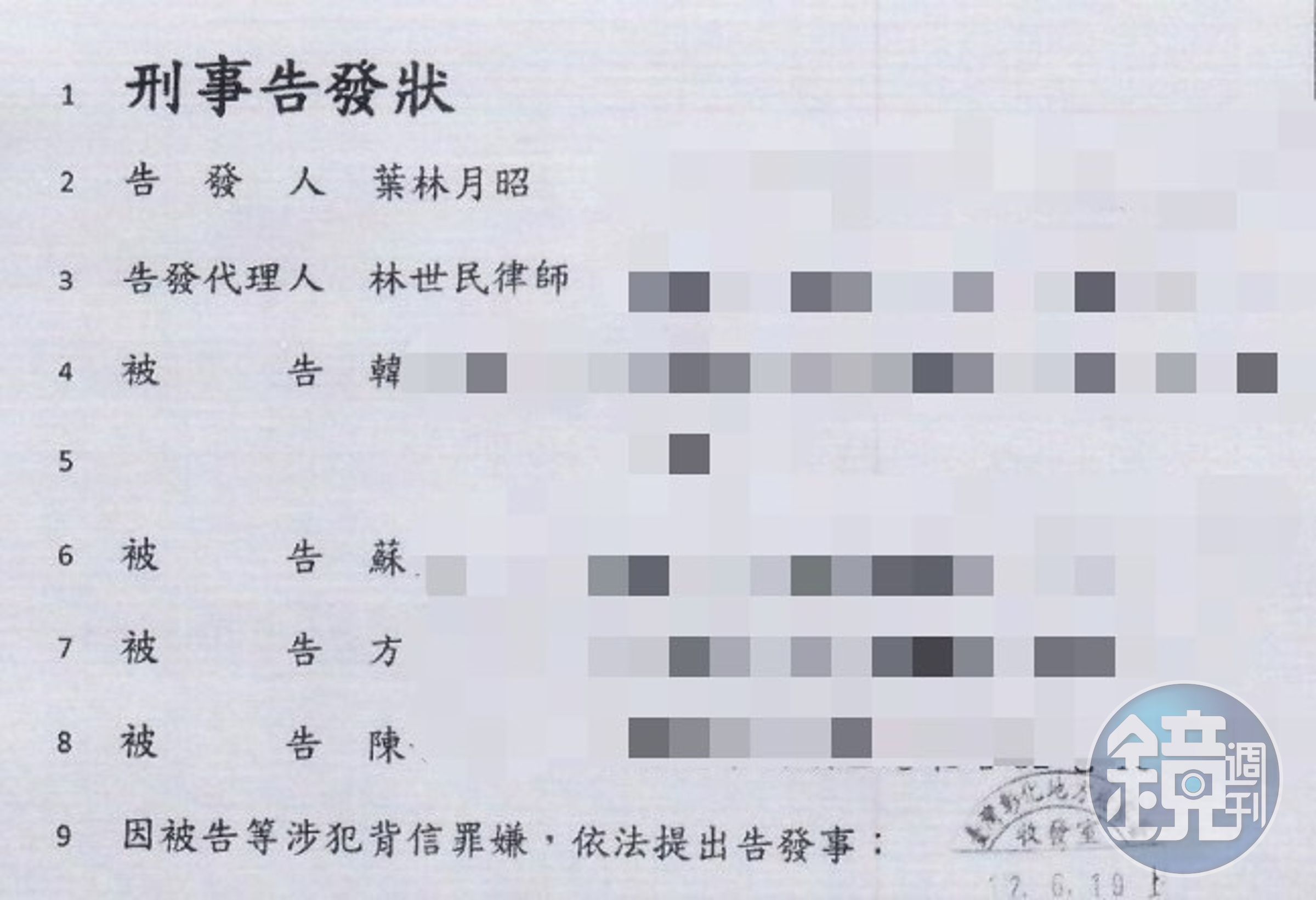 創辦人遺孀葉林月昭控告4名連署三兒子遴選校長的董事背信罪。(讀者提供)