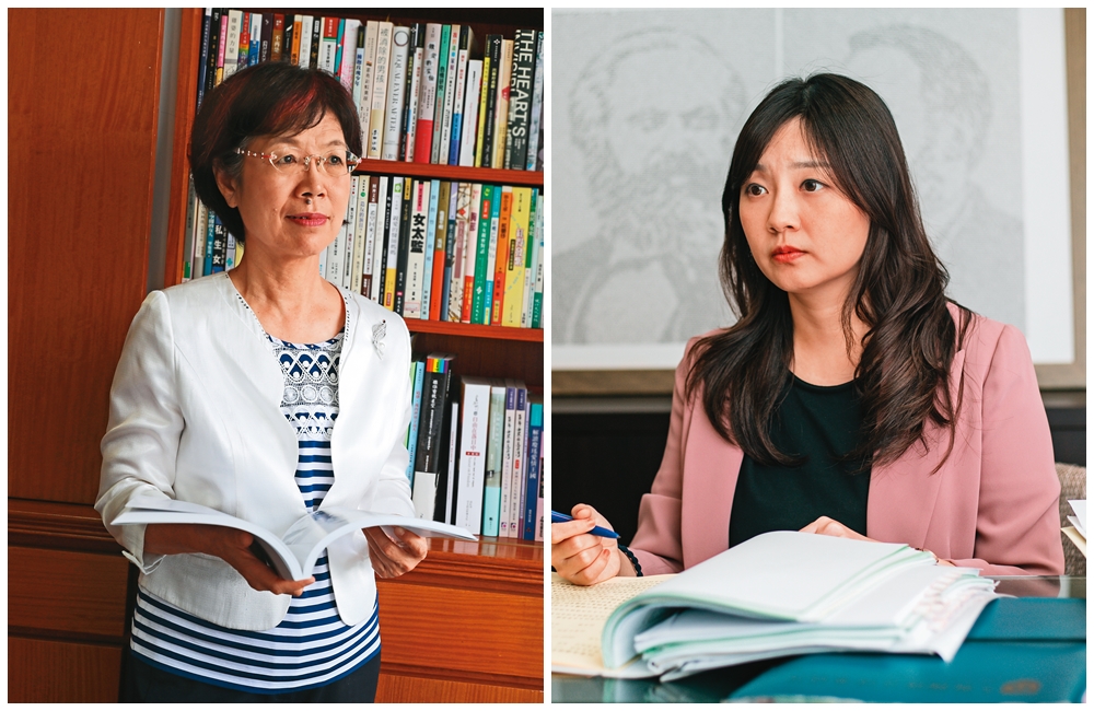 律師柯萱如(右)與尤美女(左)均表示,遭權勢性侵後轉而交往,這類案件並不少,背後往往是無奈下的複雜考量。