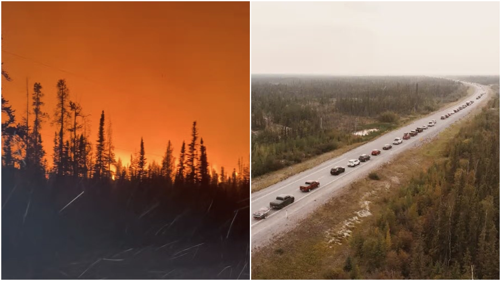 加拿大西北地區首府黃刀鎮因野火直逼，當局下令撤離令。（翻攝自推特@ClimateConnex）
