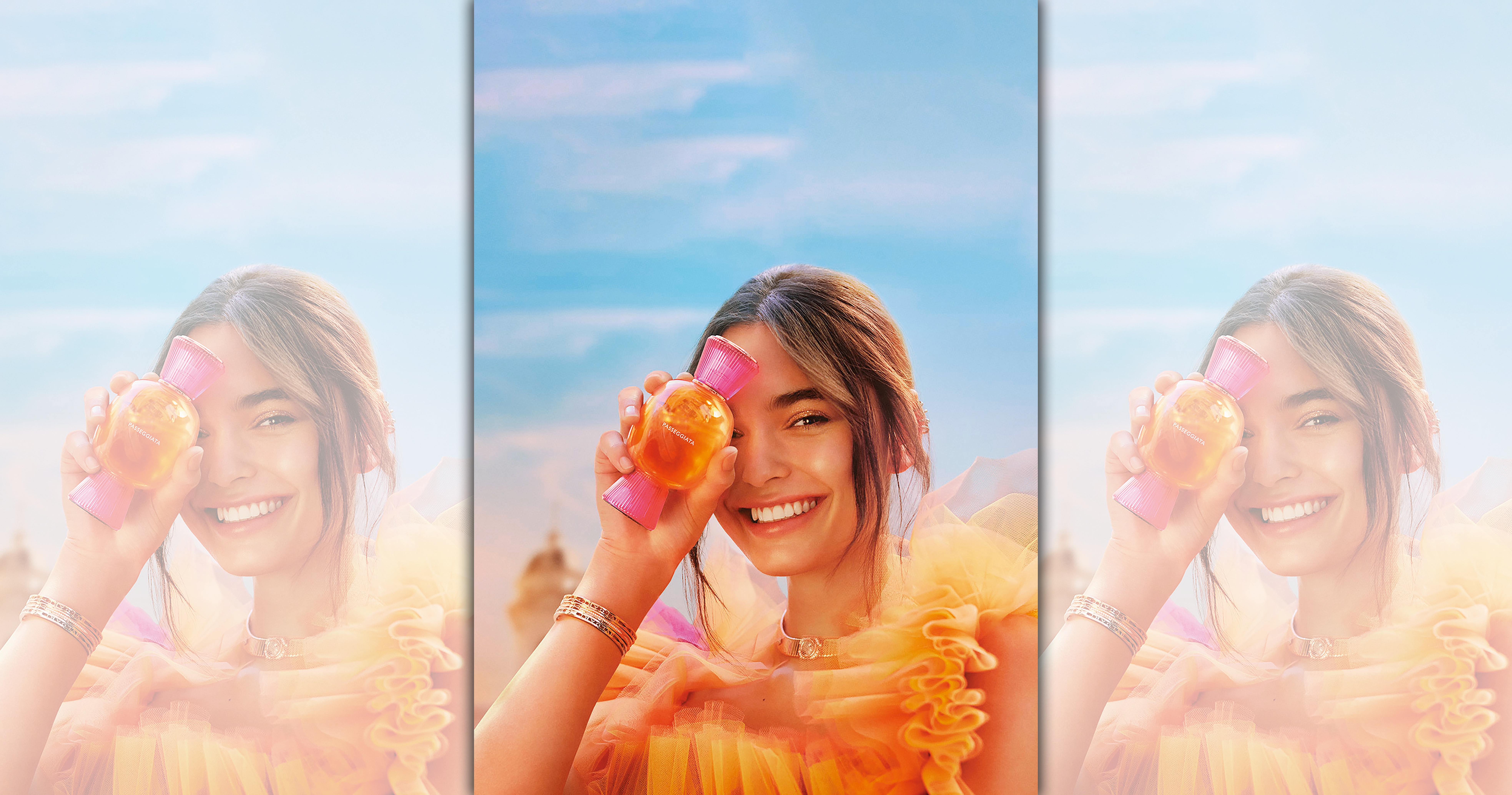 Passeggiata日不落漫享淡香精，賦予女性怡然自得的優雅魅力。（寶格麗提供）