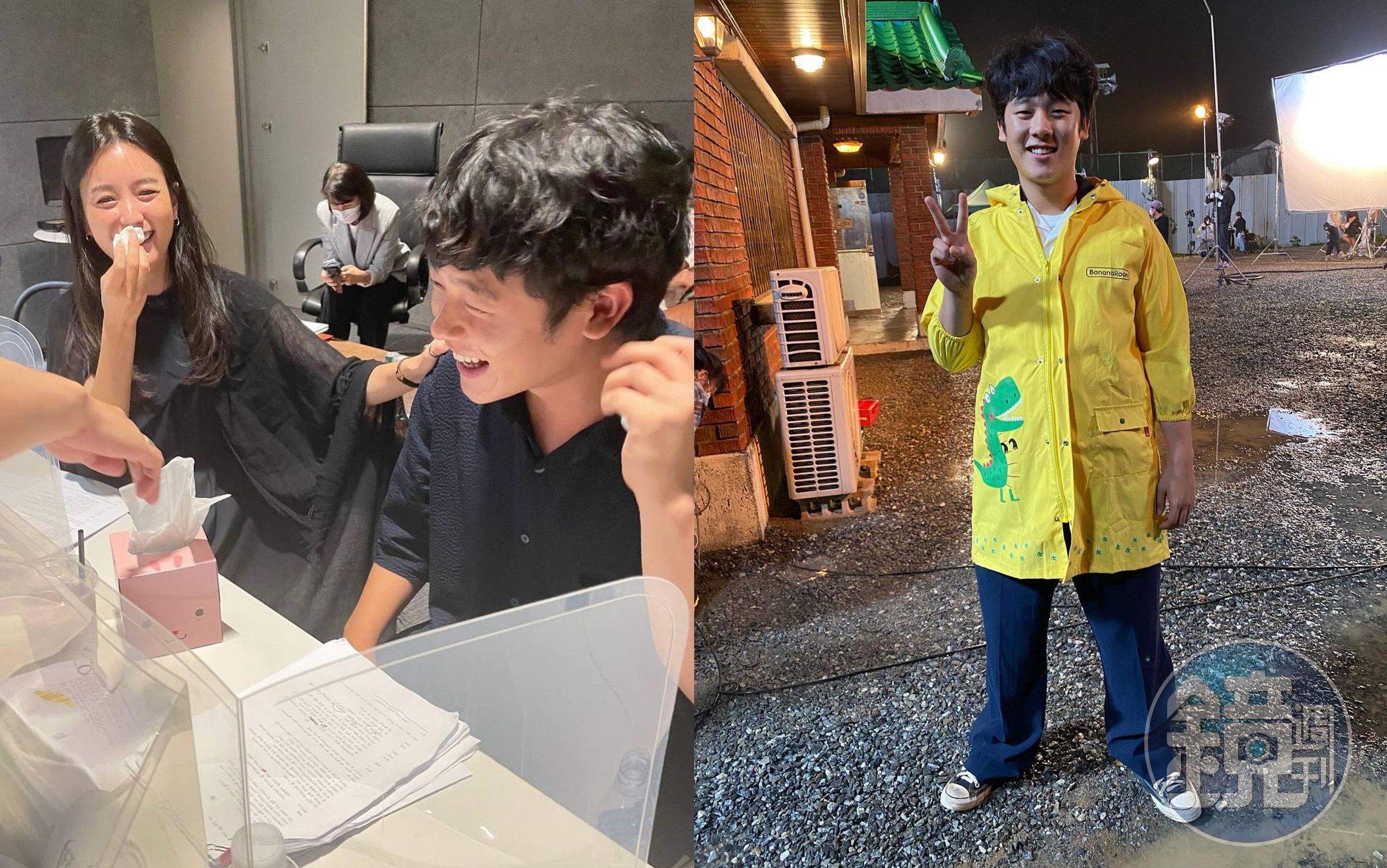 韓孝周（左圖左）昨發文感謝李正河，還公開拍攝現場的花絮照（右圖）。（翻攝自韓孝周Instagram）