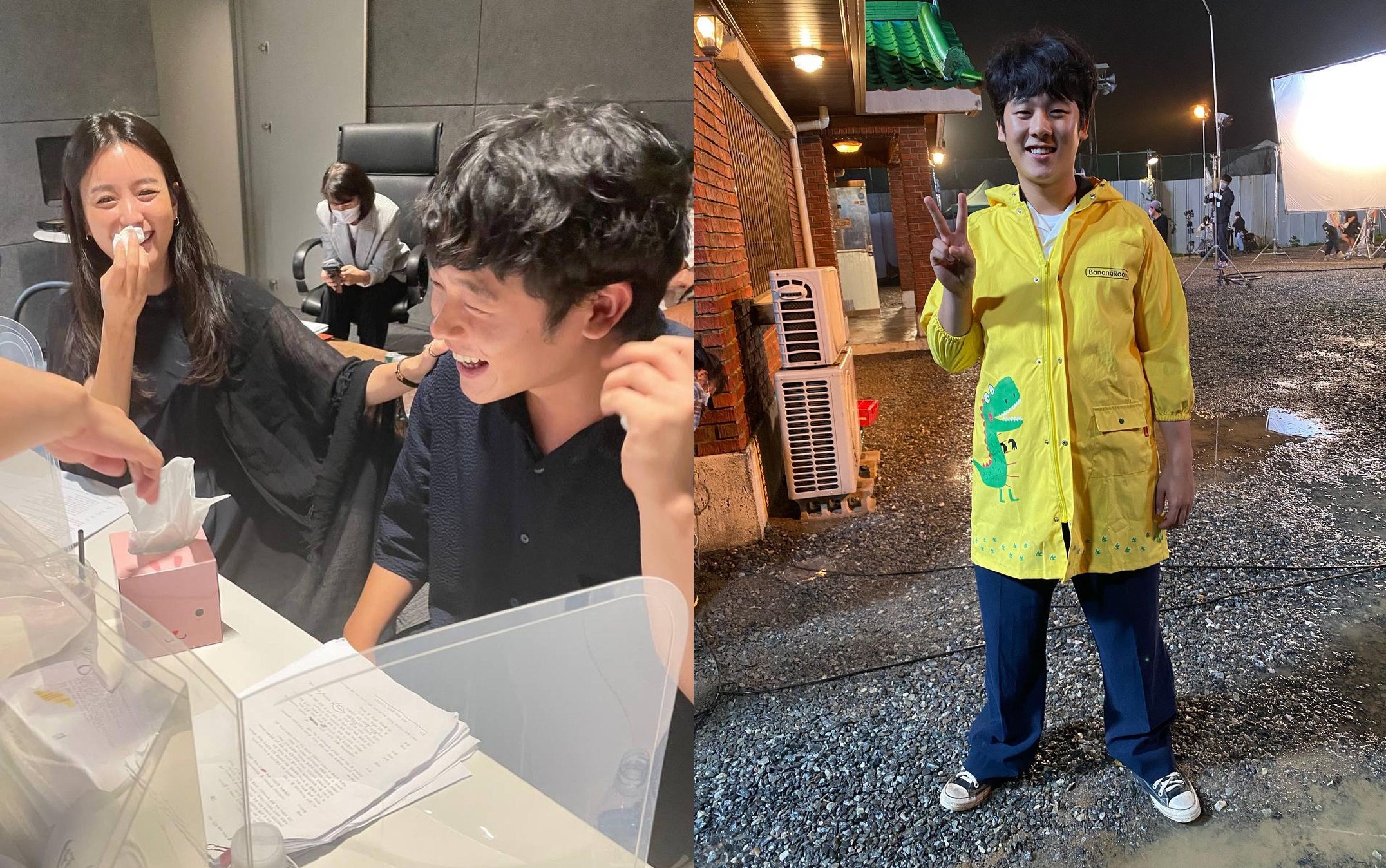 韓孝周(左圖左)昨發文感謝李正河,還公開拍攝現場的花絮照(右圖)。(翻攝自韓孝周Instagram)