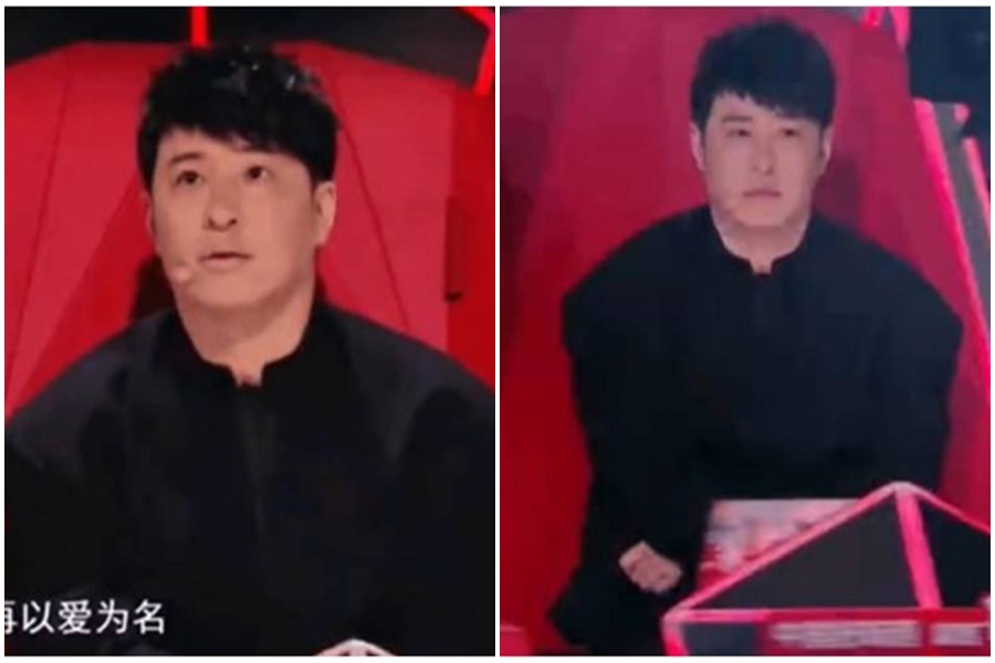 《好聲音》導師潘瑋柏「被轉身」,尷尬表情全寫在臉上。(翻攝自微博)