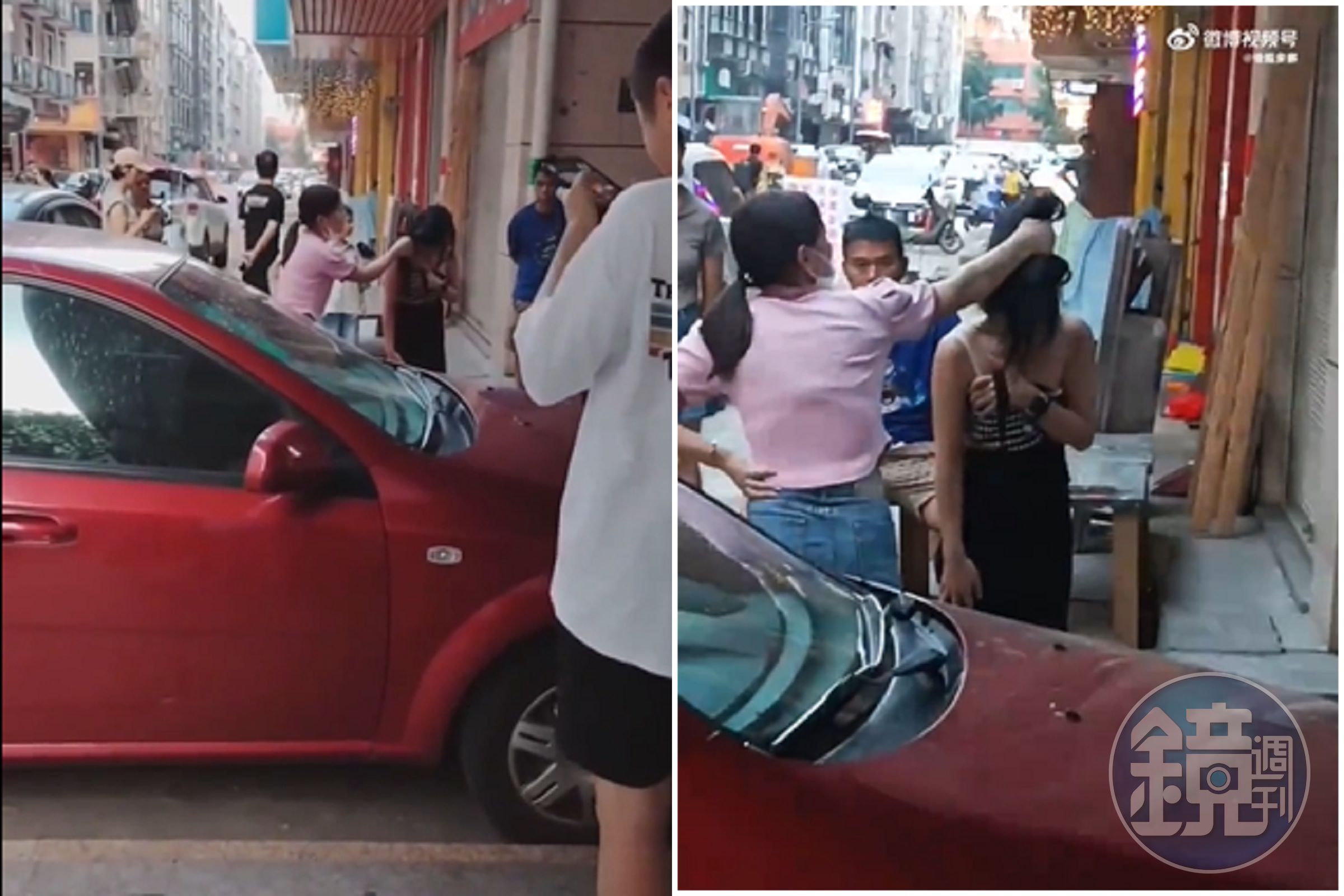 正宮當街手撕小三！巴頭扒衣逼裸露，狂罵「胸大了不起」惹鄉民都在看奶。（翻自微博）