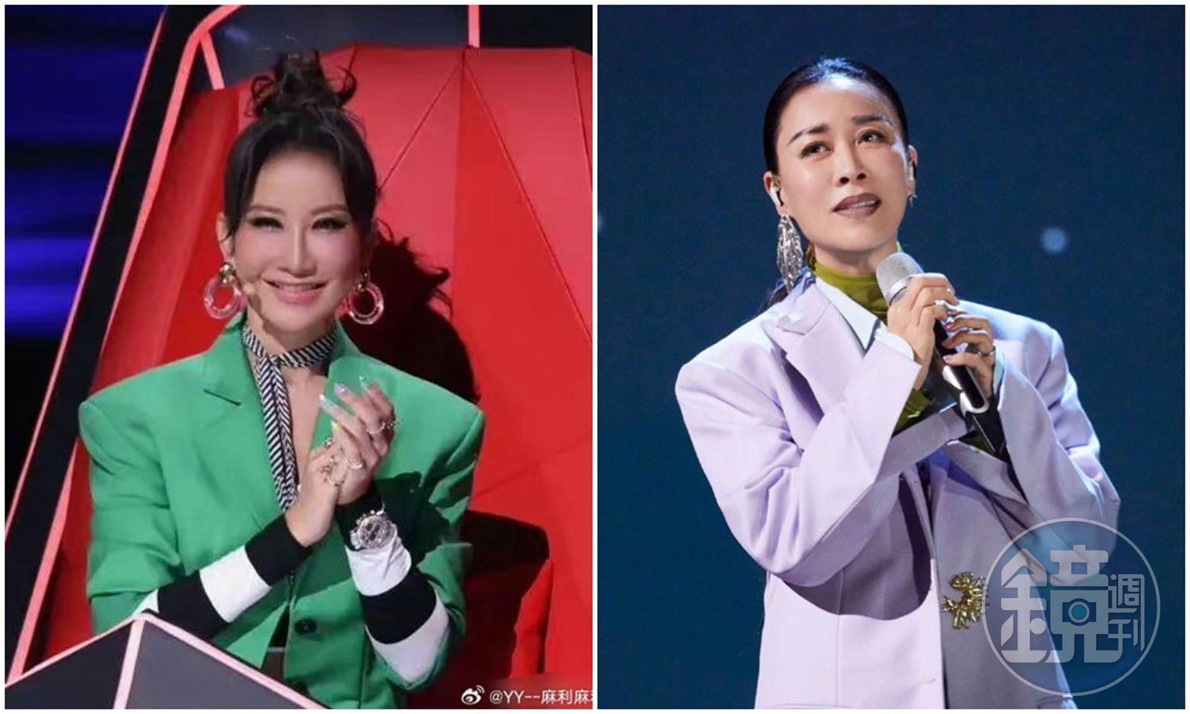 李玟（左）控訴遭《好聲音》羞辱，那英（右）也捲入其中。近日有網友在泰國遇到那英，上傳合照引起網友熱議。（翻攝微博）