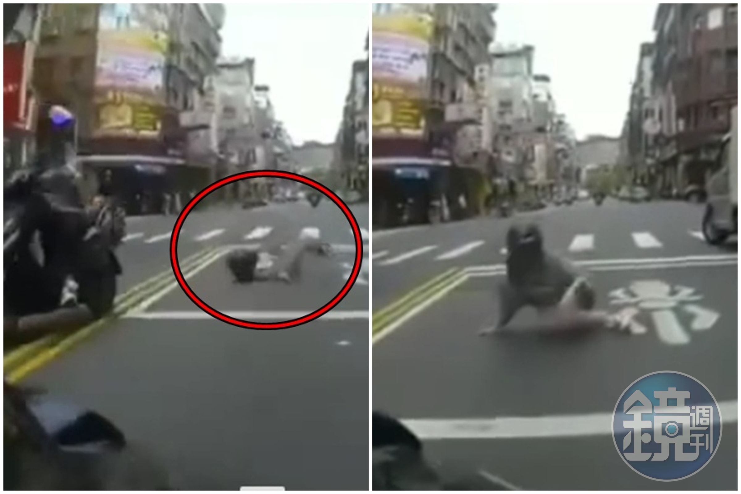 一對男女雙載,卻沒想到後座女子無預警摔下車,還翻到對向車道中。(翻攝自臉書)
