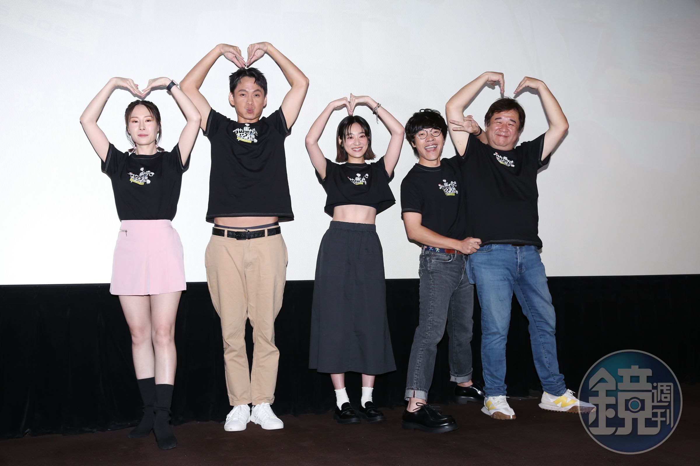《他馬克老闆》今舉辦預告發布會，導演瞿友寧（右起）率主演盧廣仲、江齊、黃鐙輝、蔡亘晏等人出席。