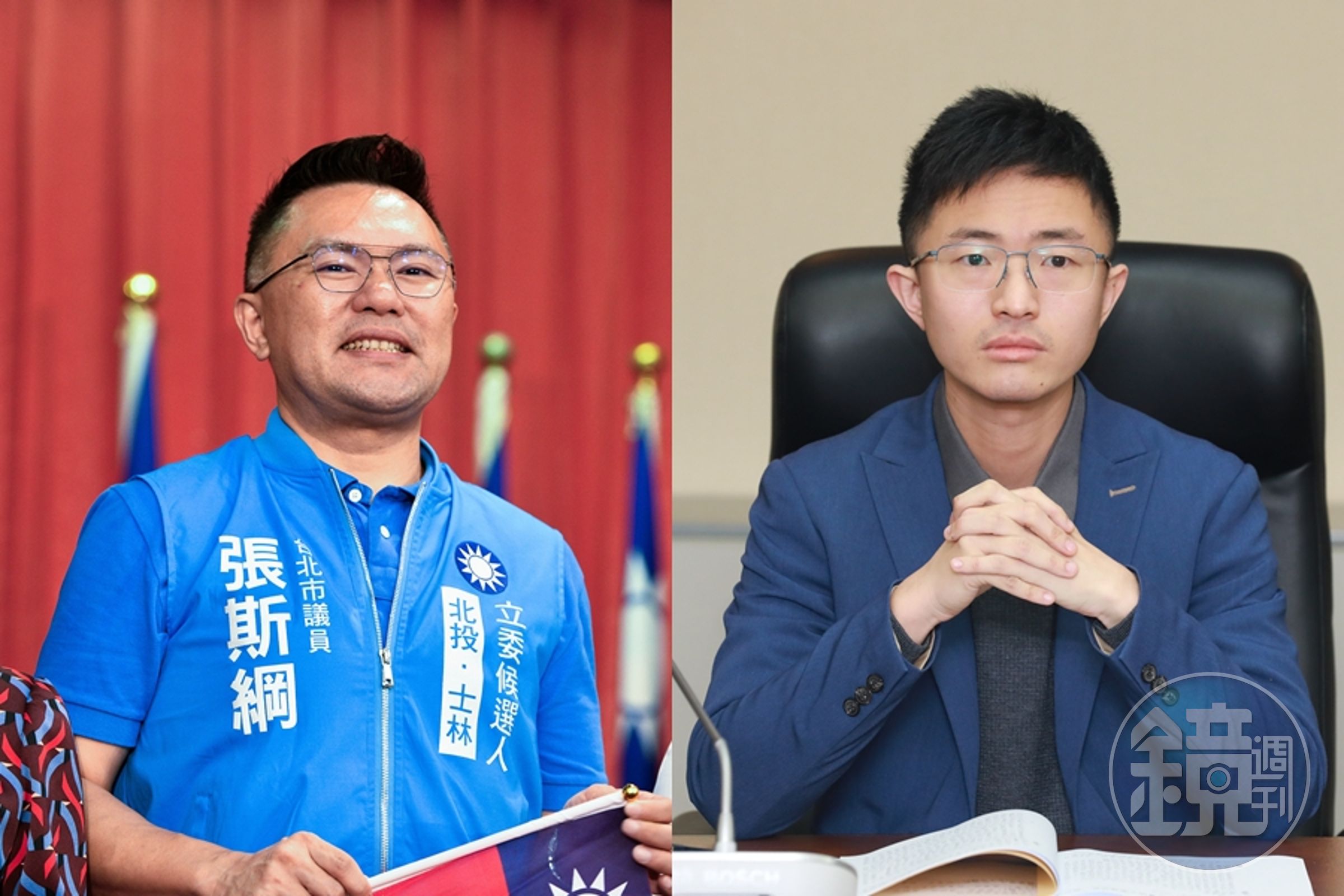 獲得國民黨提名的台北市立委第1選區候選人張斯綱(左)向也要參選的新黨候選人侯漢廷(右)喊話,只要泛藍團結就能贏。(本刊資料照)