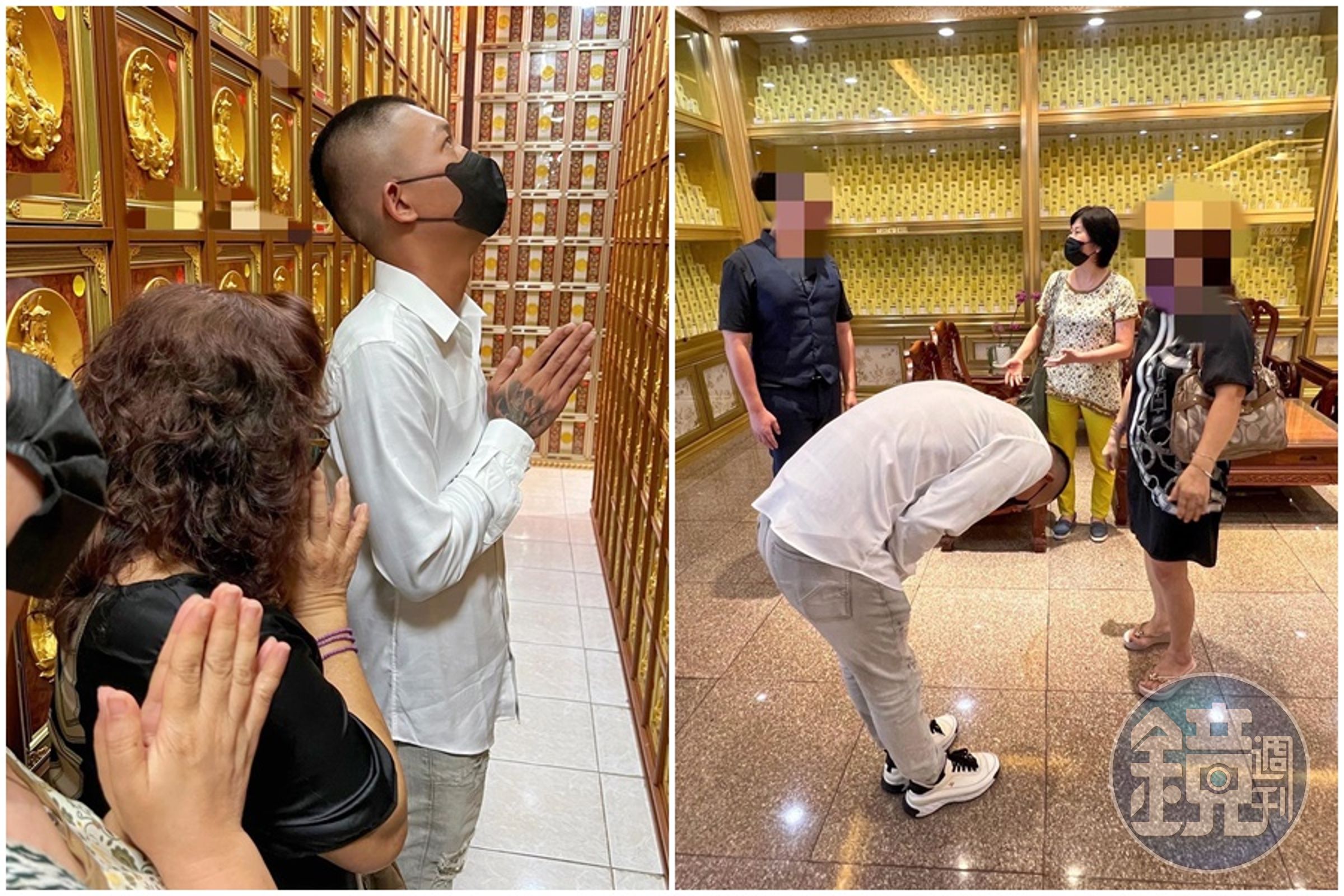 鳳梨終於前往受害阿嬤的塔位親自道歉。（翻攝自鳳梨 吳泓逸臉書）